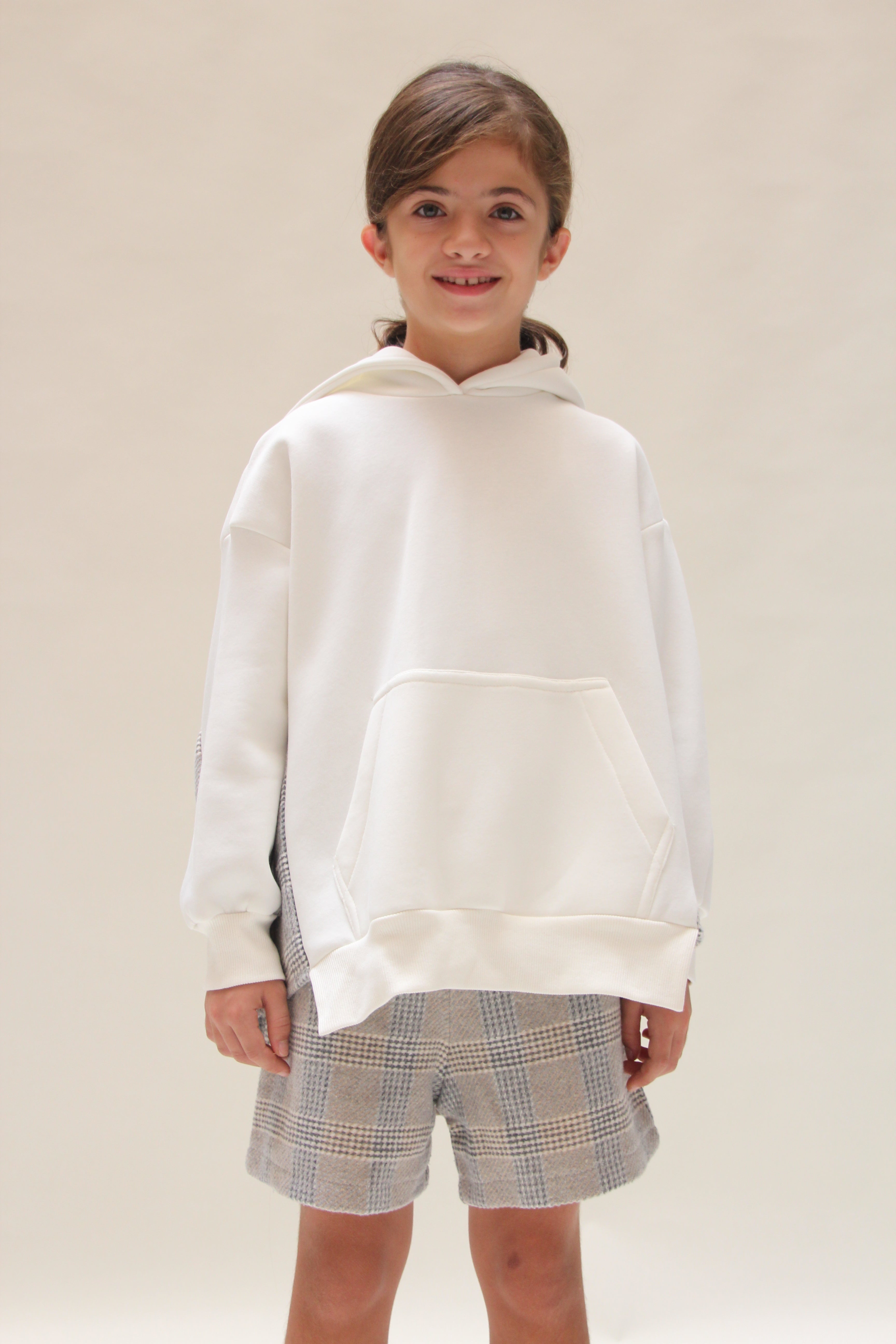 Oversized Ecossais Sweatshirt For Girls - Off White