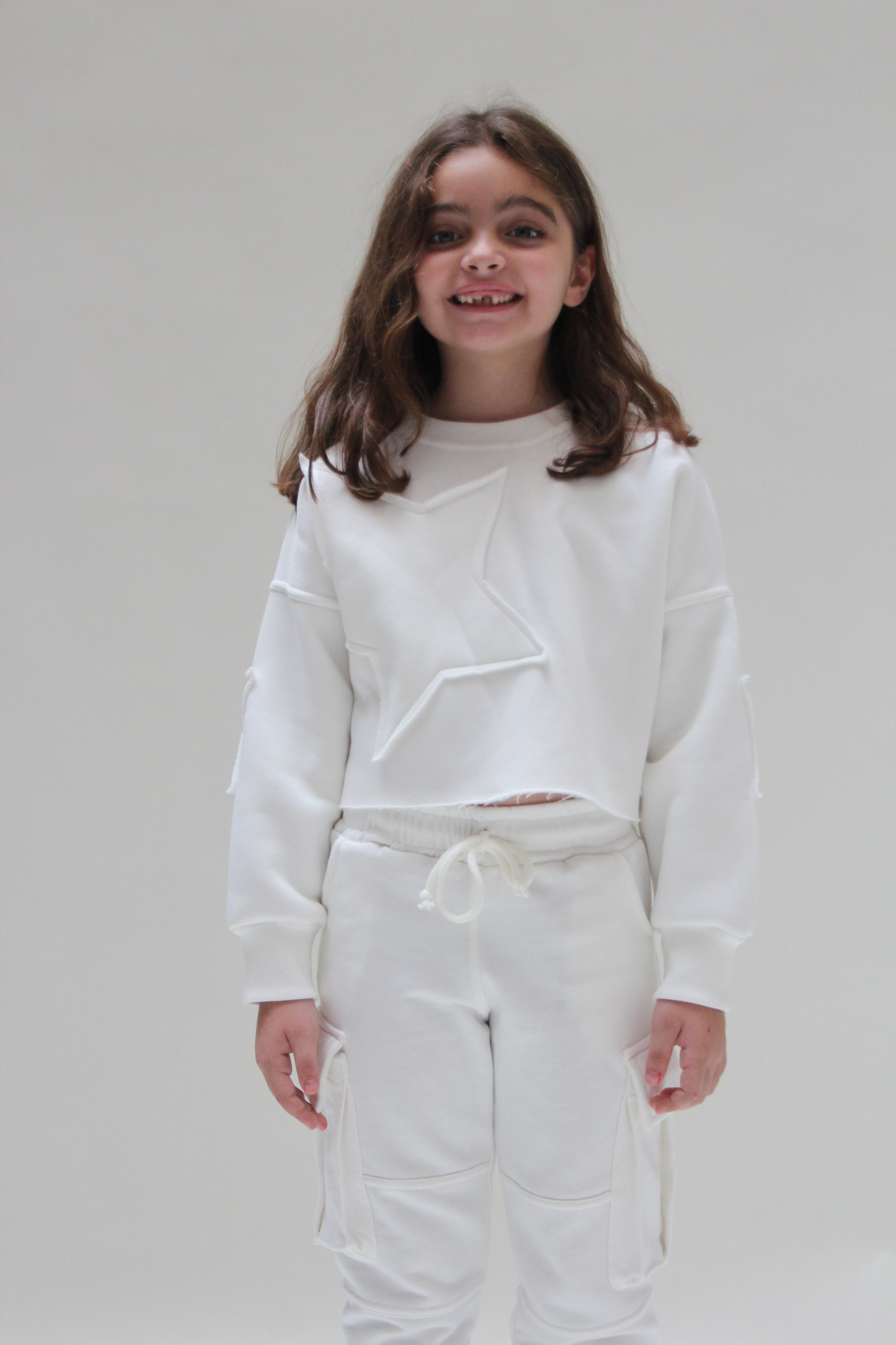 Fleece Star Crop Sweatshirt For Girls - Off White