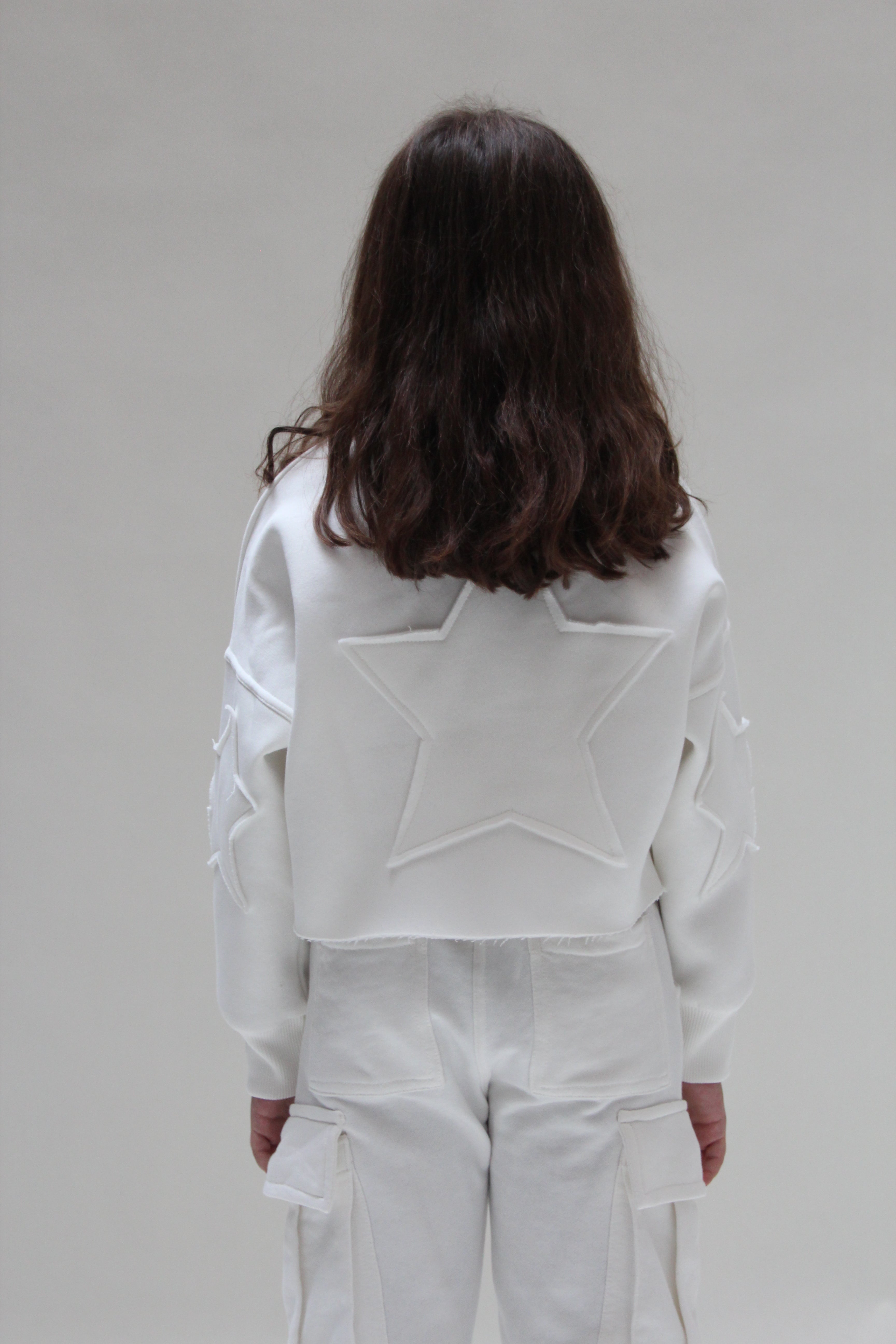 Fleece Star Crop Sweatshirt For Girls - Off White