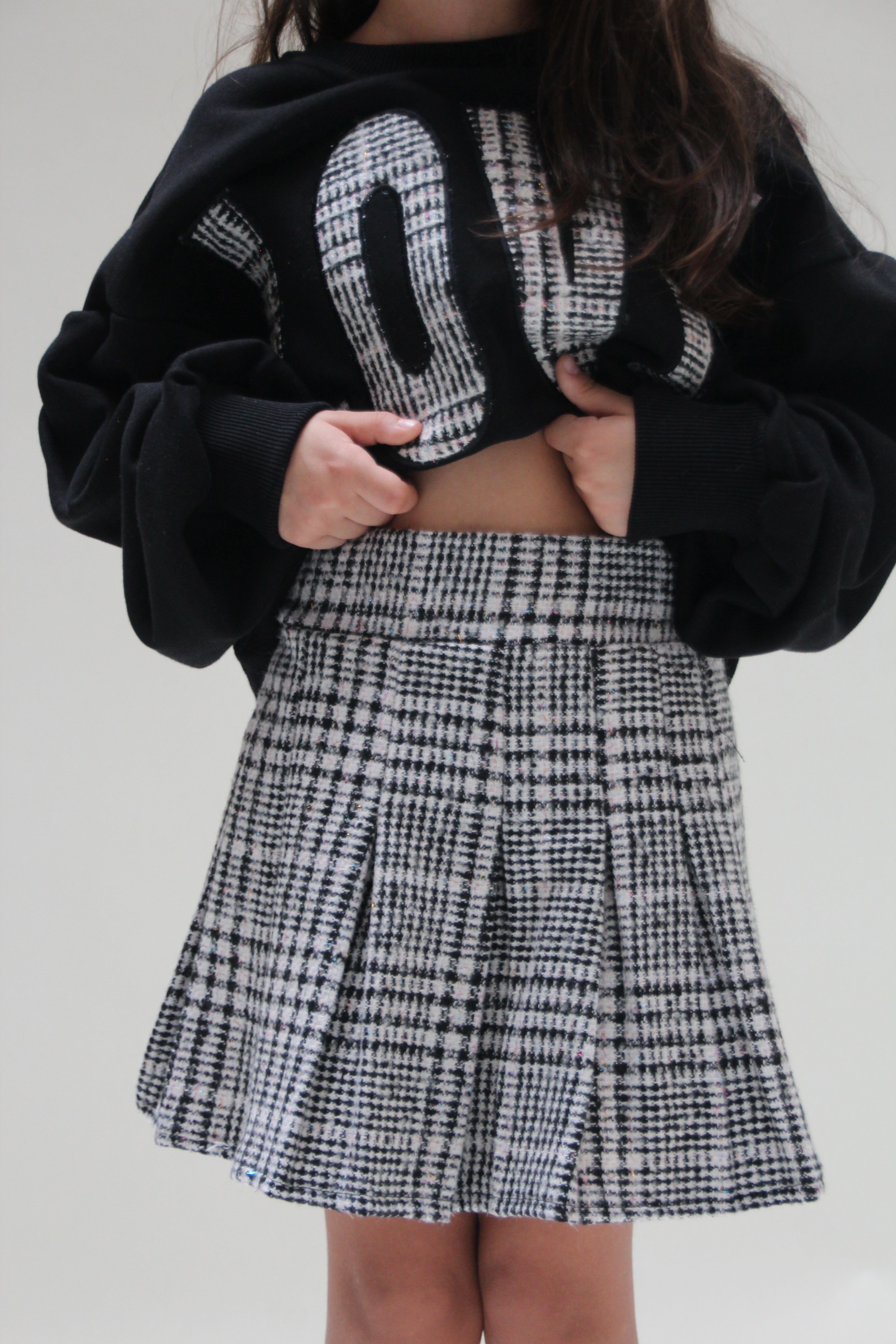 Ecossais Pleated Skirt For Girls - Grey