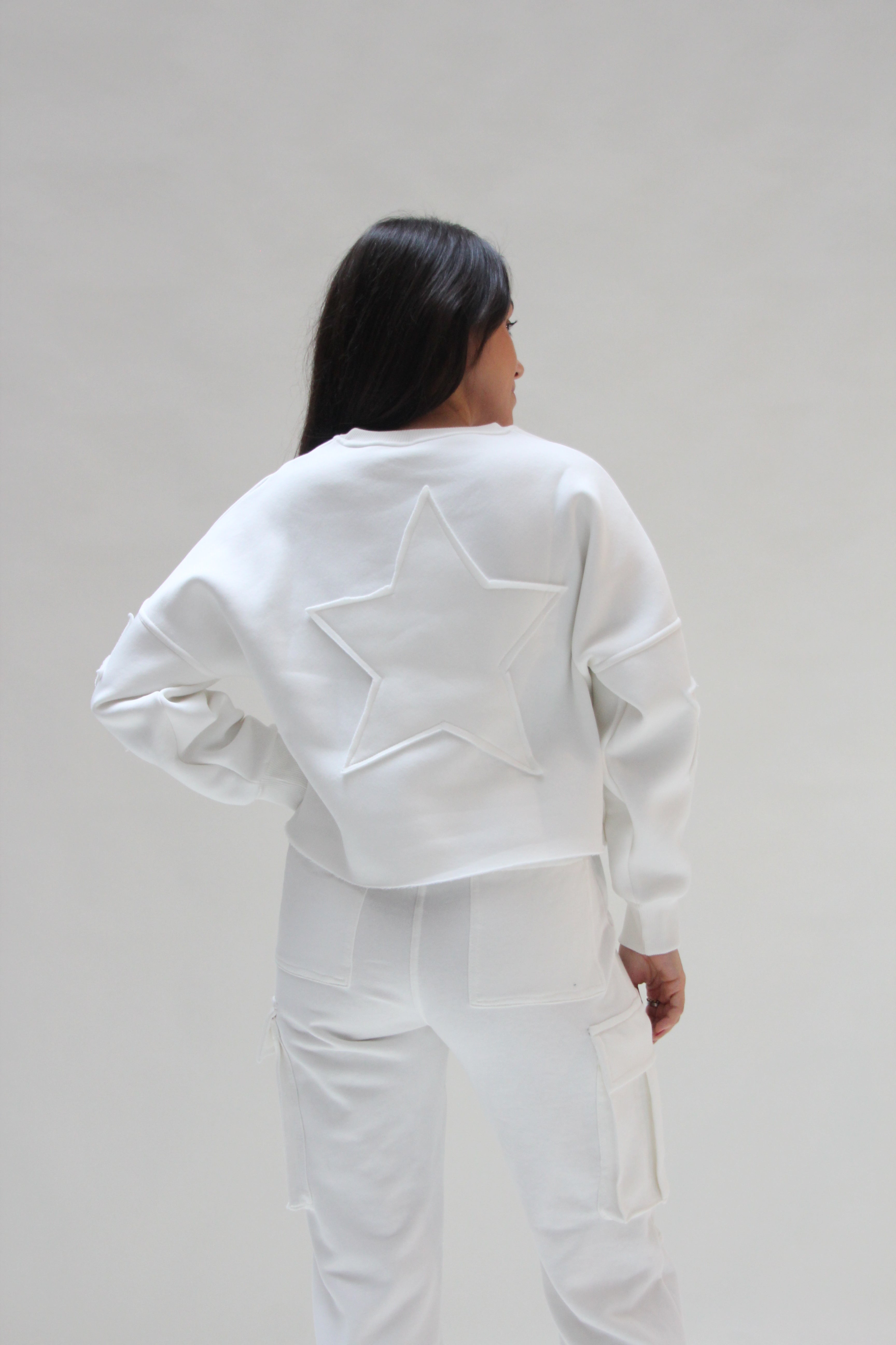 Fleece Star Crop Sweatshirt For Women - Off White