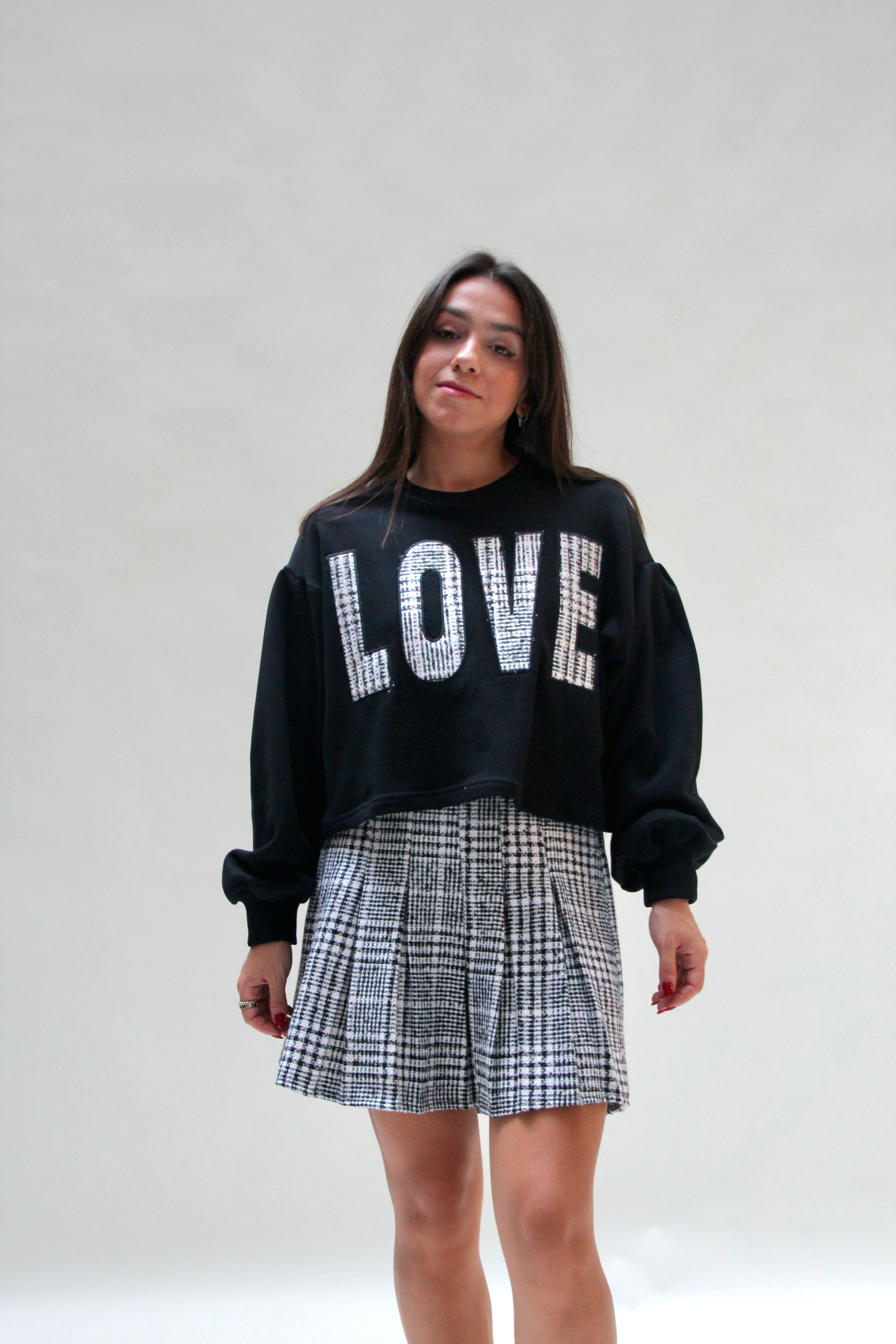 Love Embroidered Sweatshirt For Women - Black