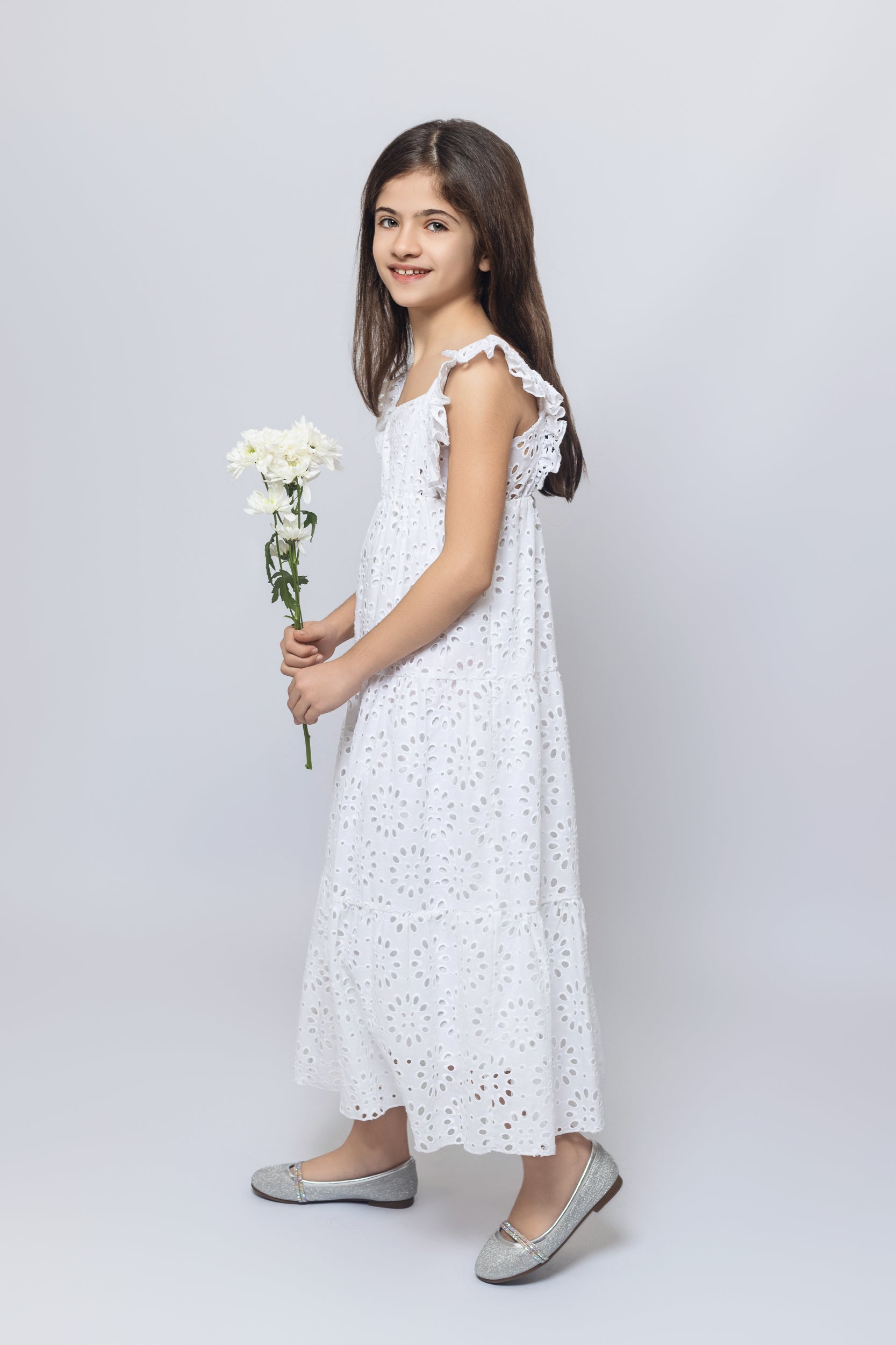 Broderie Anglaise Dress For Girls - White