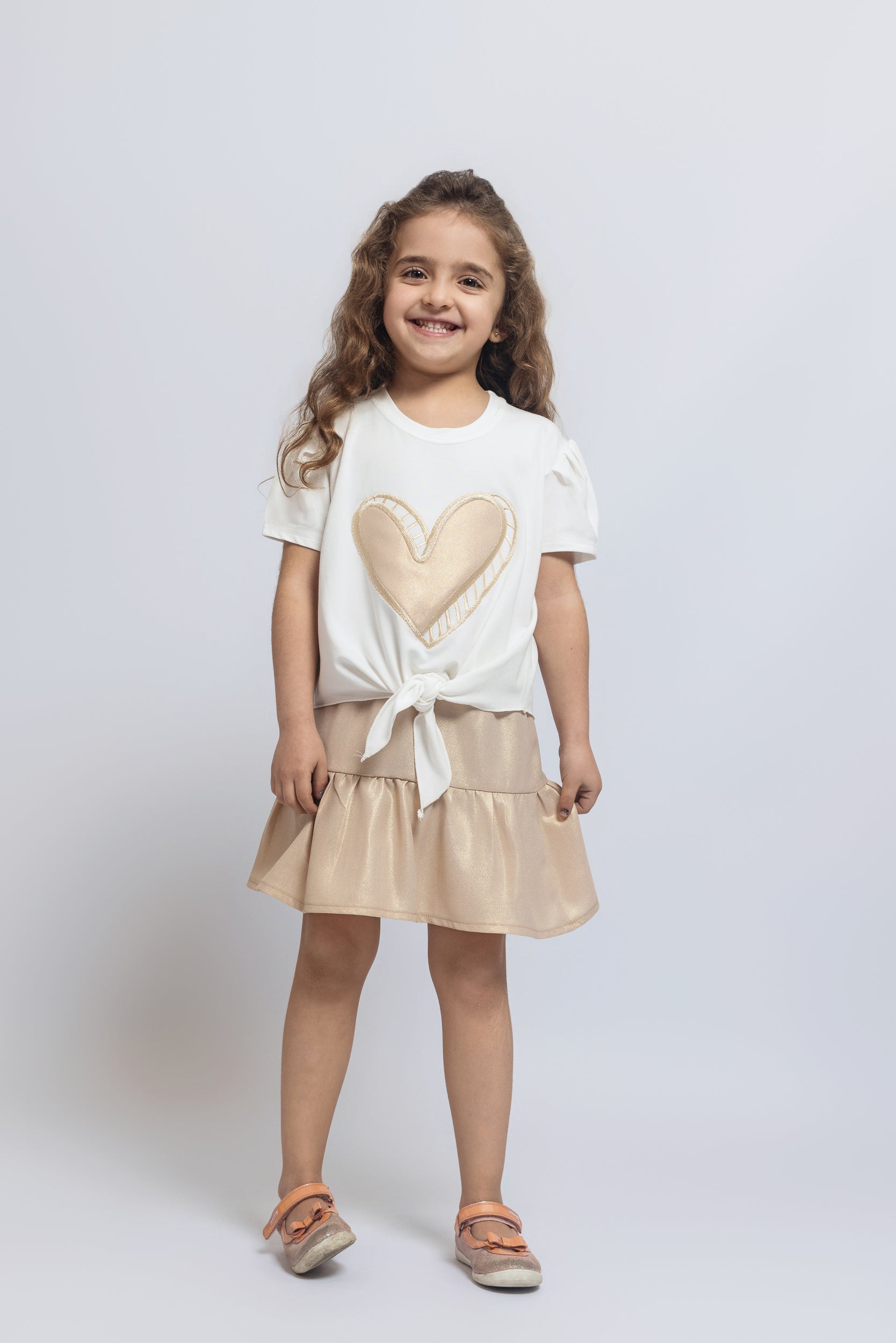 Shiny Heart Top For Girls - Off White