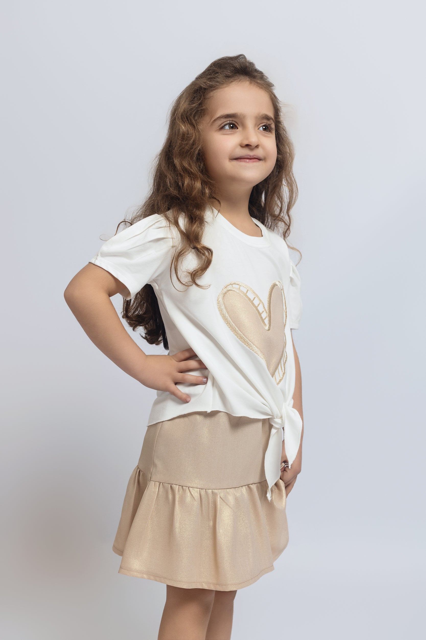 Shiny Heart Top For Girls - Off White