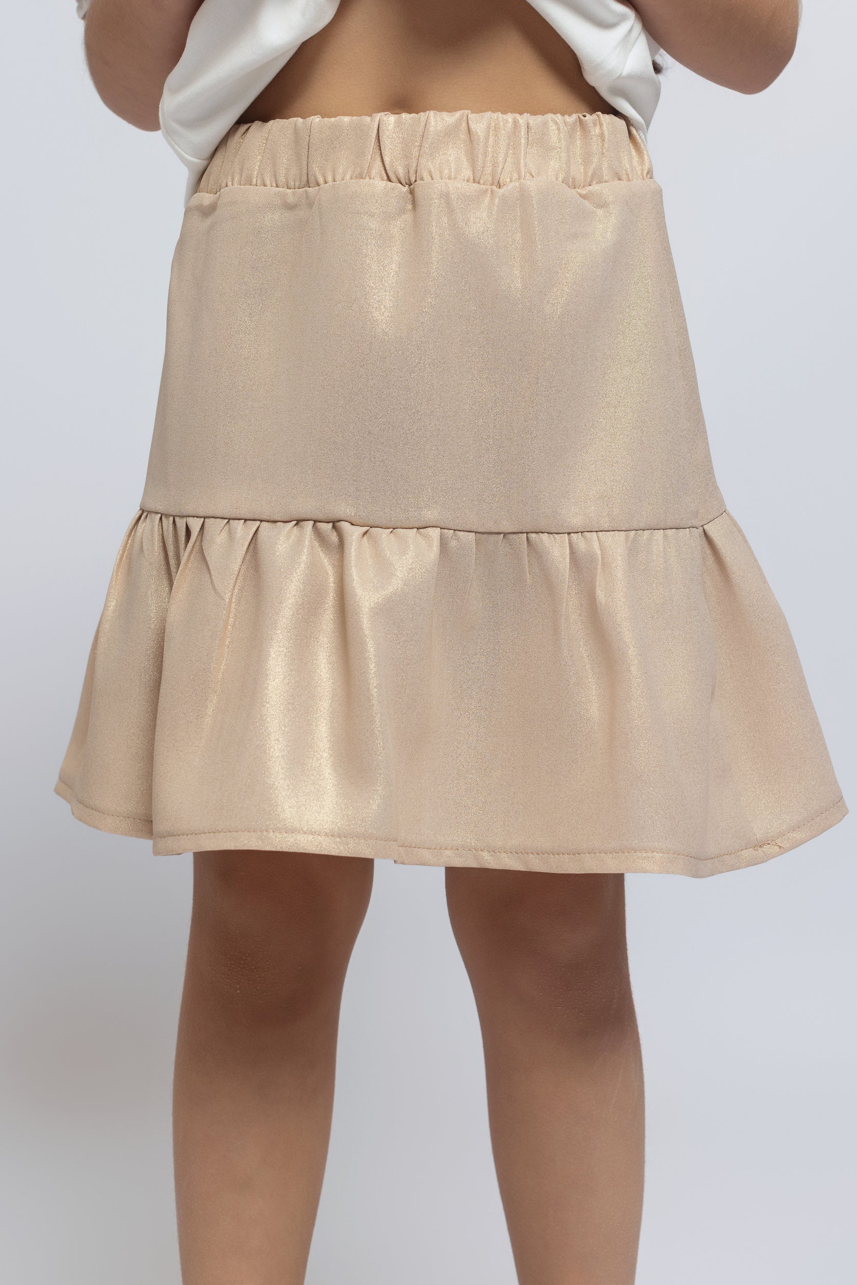 Shiny Layered Skirt For Girls - Gold