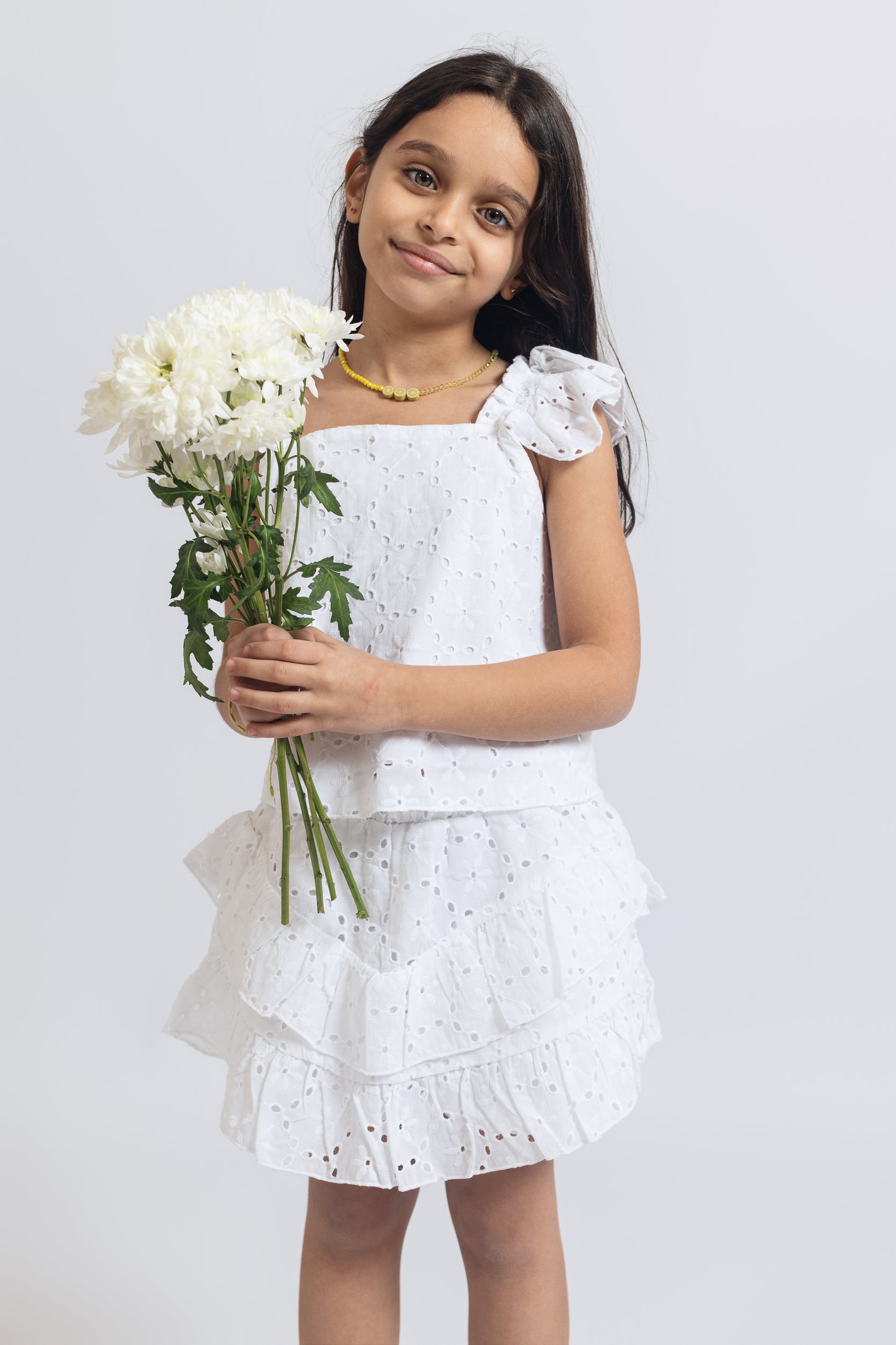 Broderie Anglaise Top For Girls - White