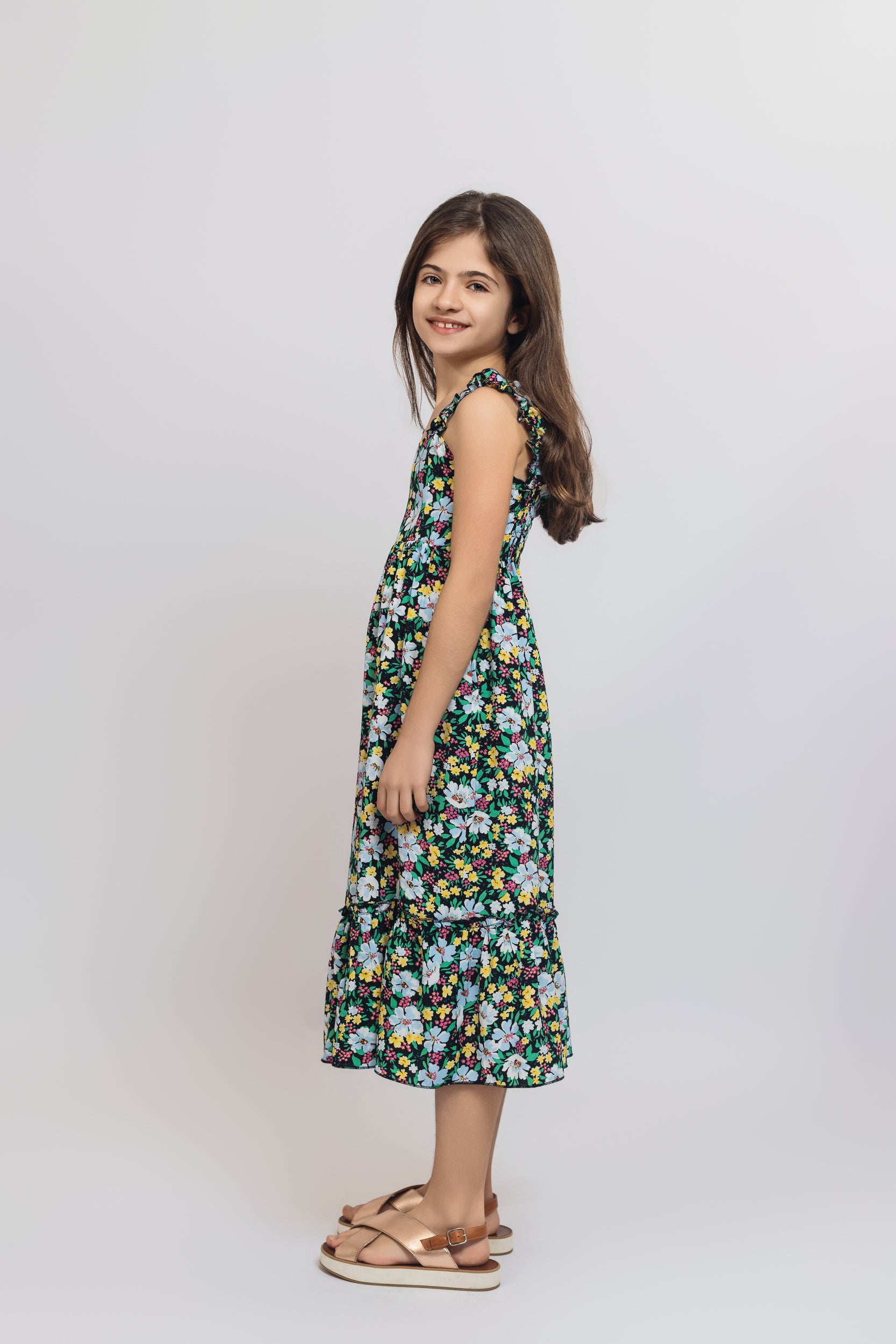 Floral Ruffled Dress For Girls