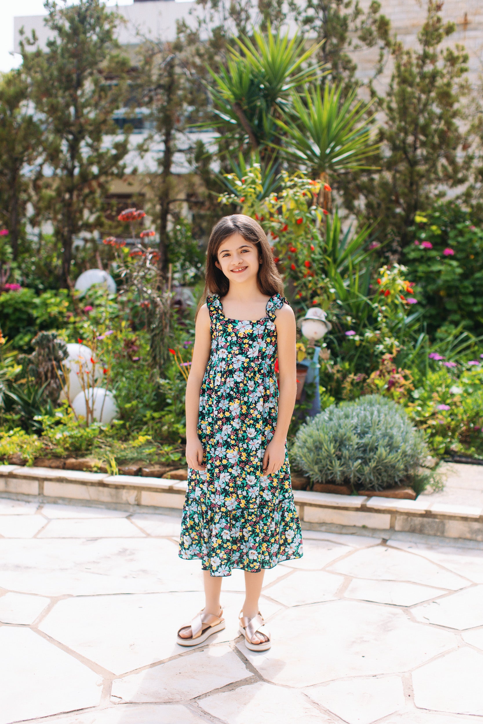 Floral Ruffled Dress For Girls