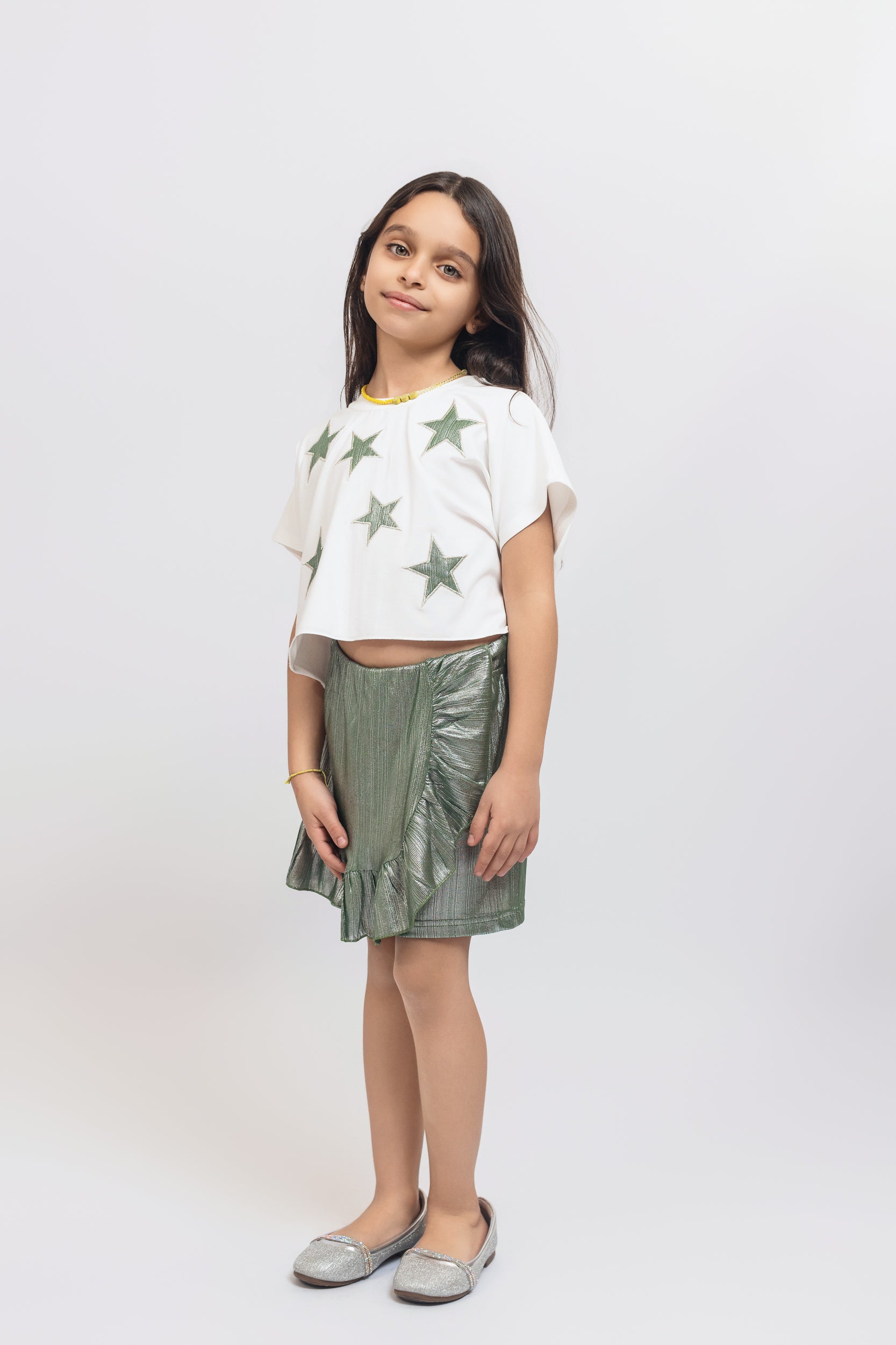 Shiny Star Top For Girls - Off White