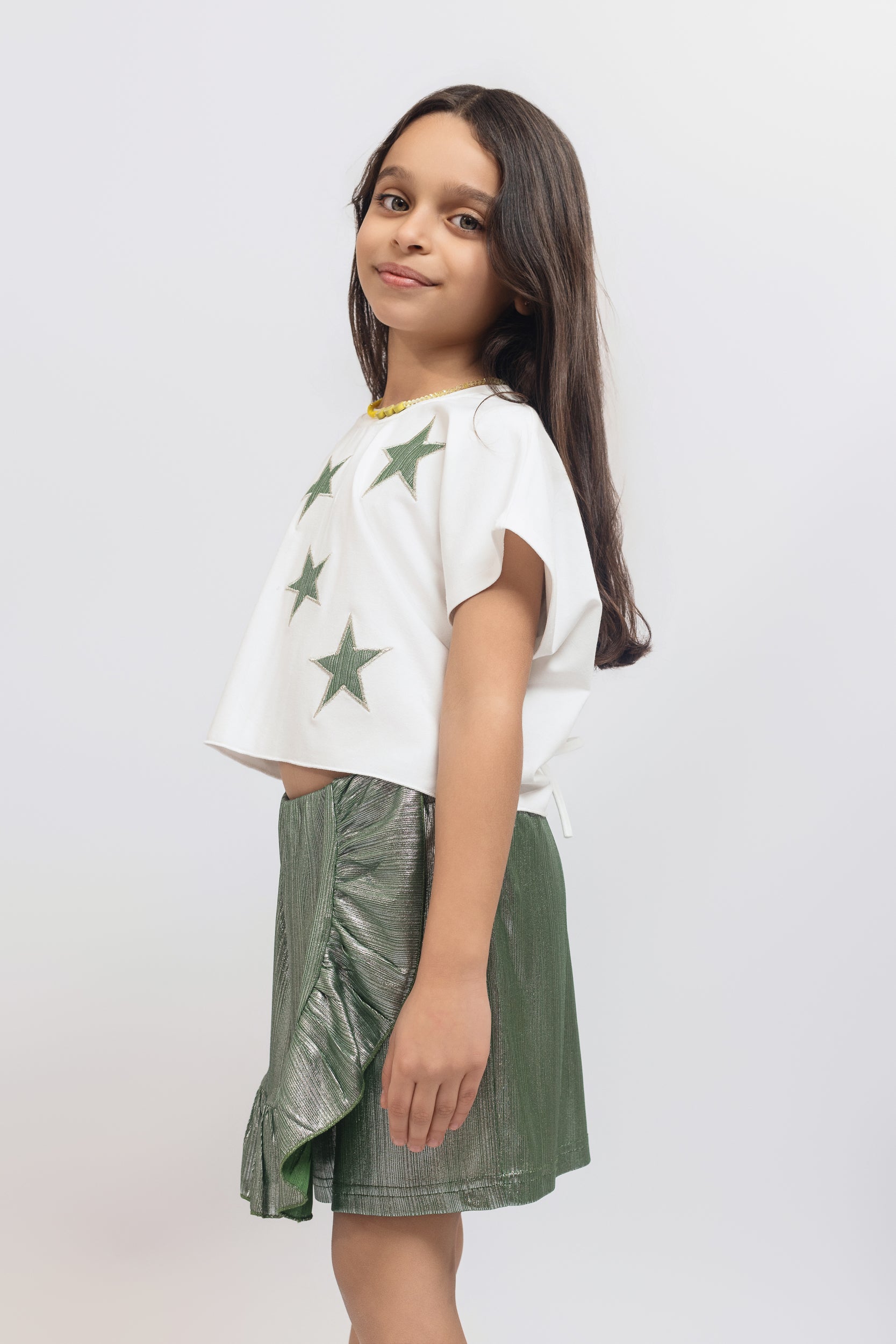 Shiny Star Top For Girls - Off White