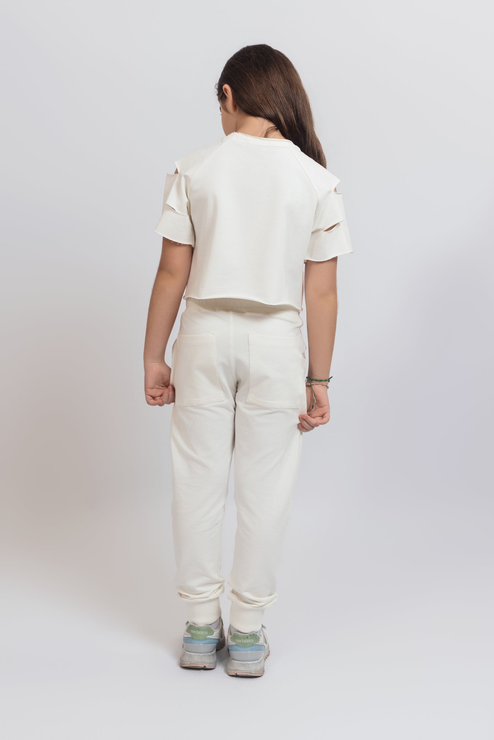 Seashell Crop Top Cutout Sleeves For Girls - Off White