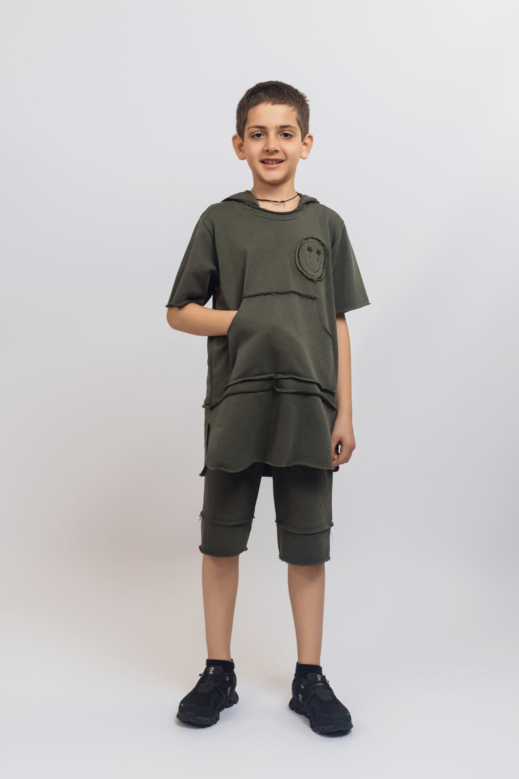 Smiley Tracksuit Set For Boys - Khaki