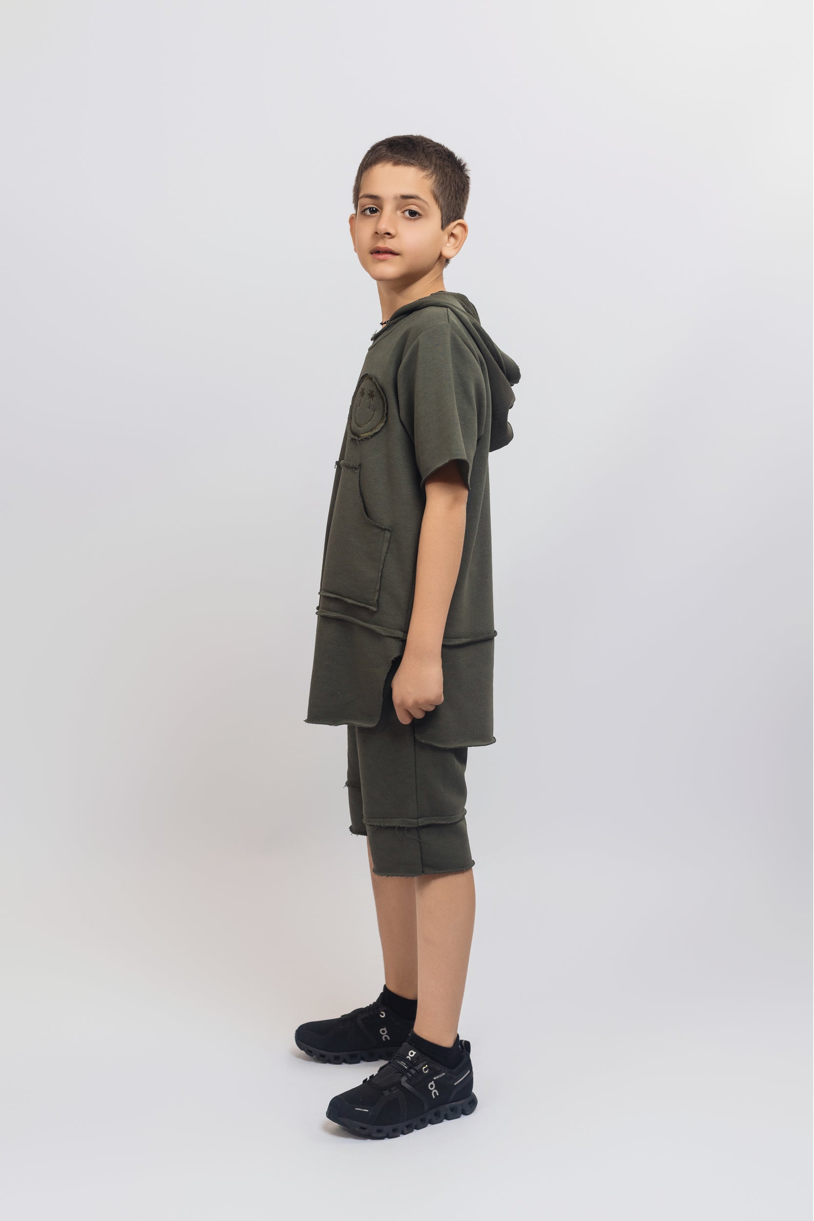 Smiley Tracksuit Set For Boys - Khaki