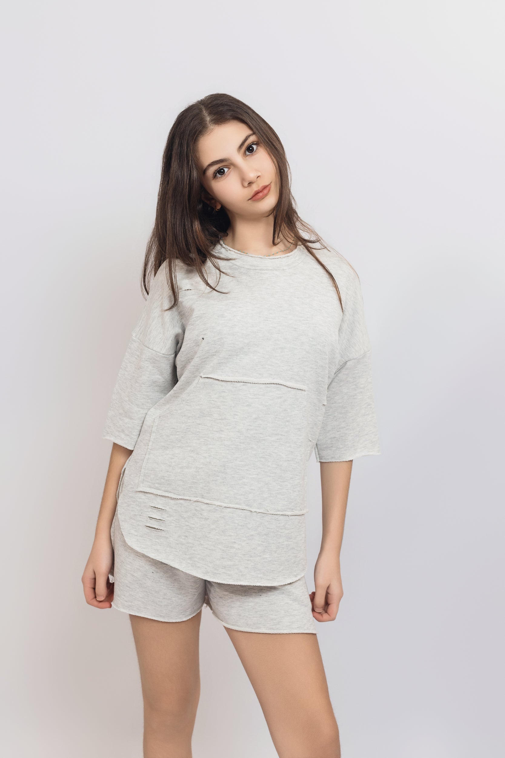 Oversized Sweatshirt With Pockets For Girls - Grey