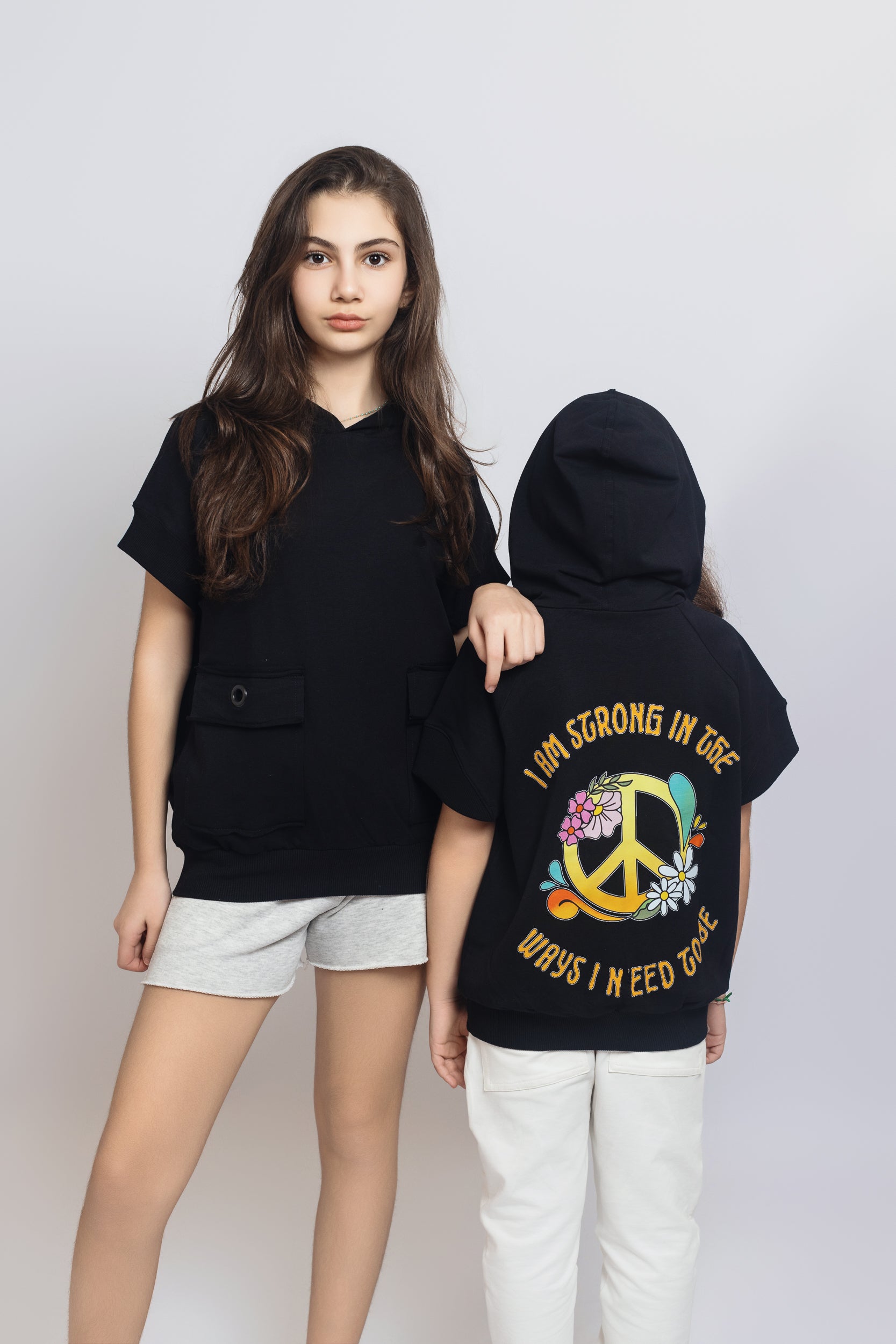 Peace hooded sweatshirt For Girls - Black
