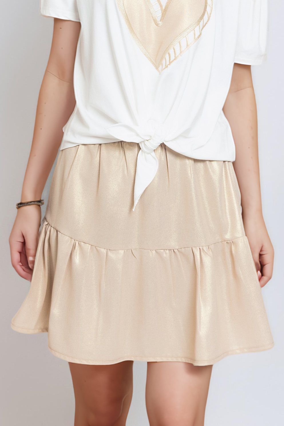 Shiny Layered Skirt For Women - Gold