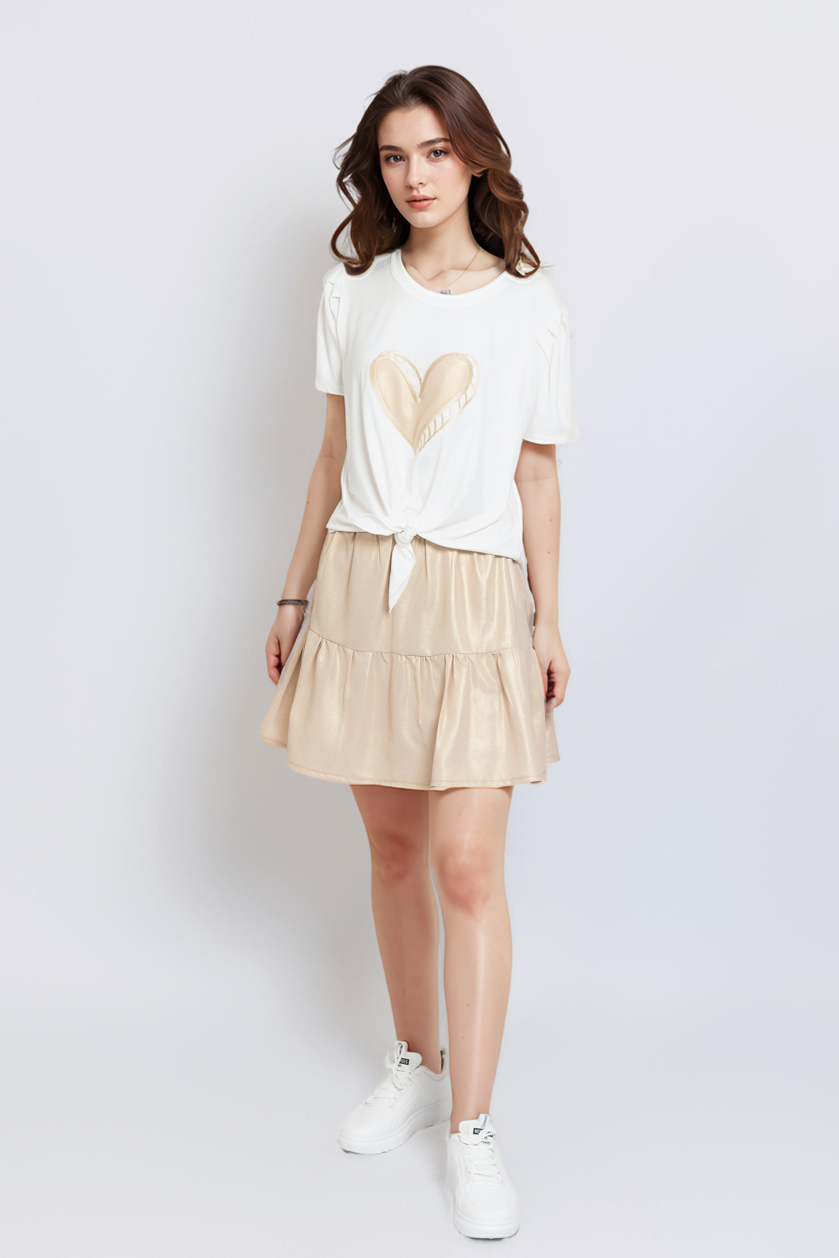 Shiny Heart Top For Women - Off White