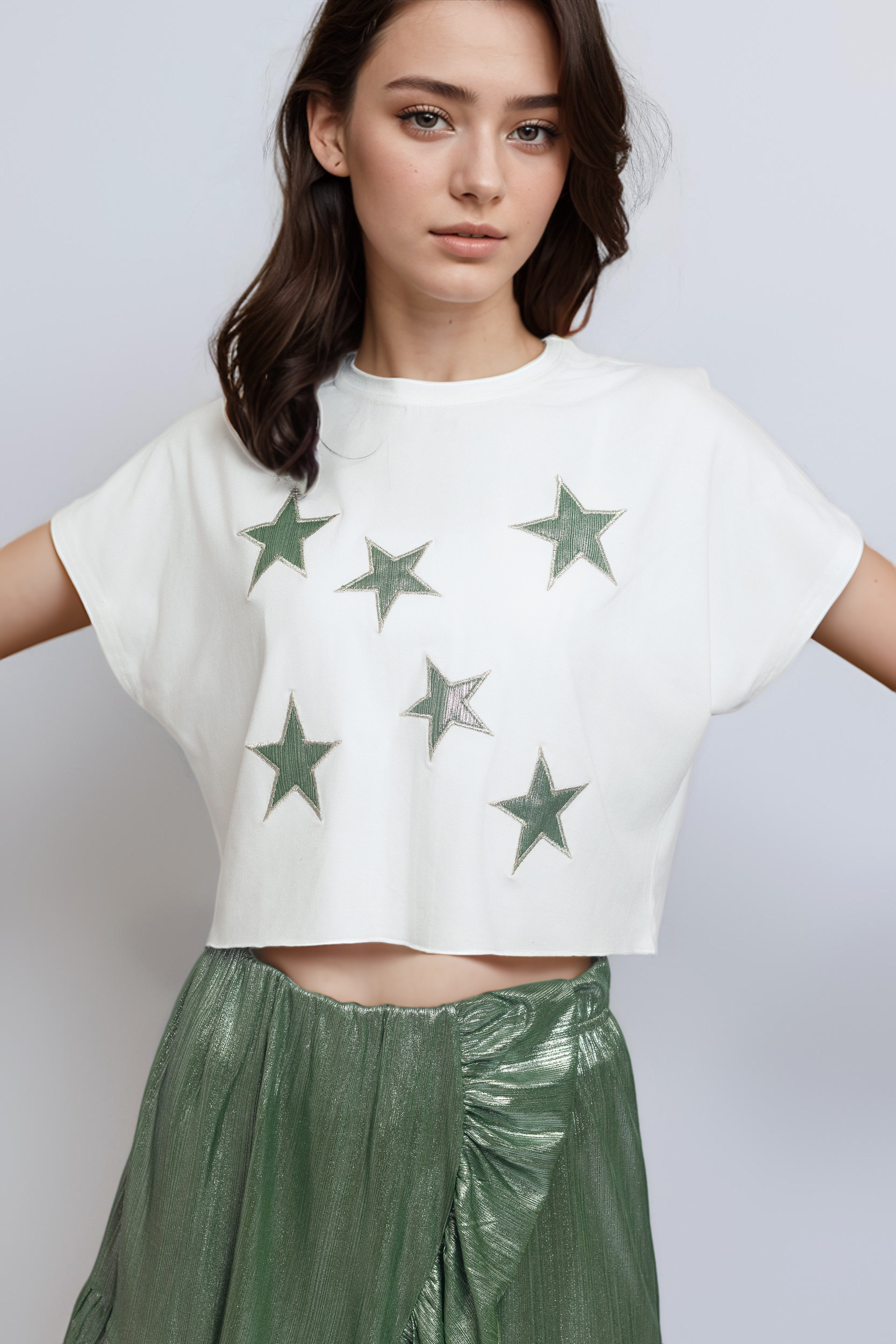 Shiny Star Top For Women - Off White