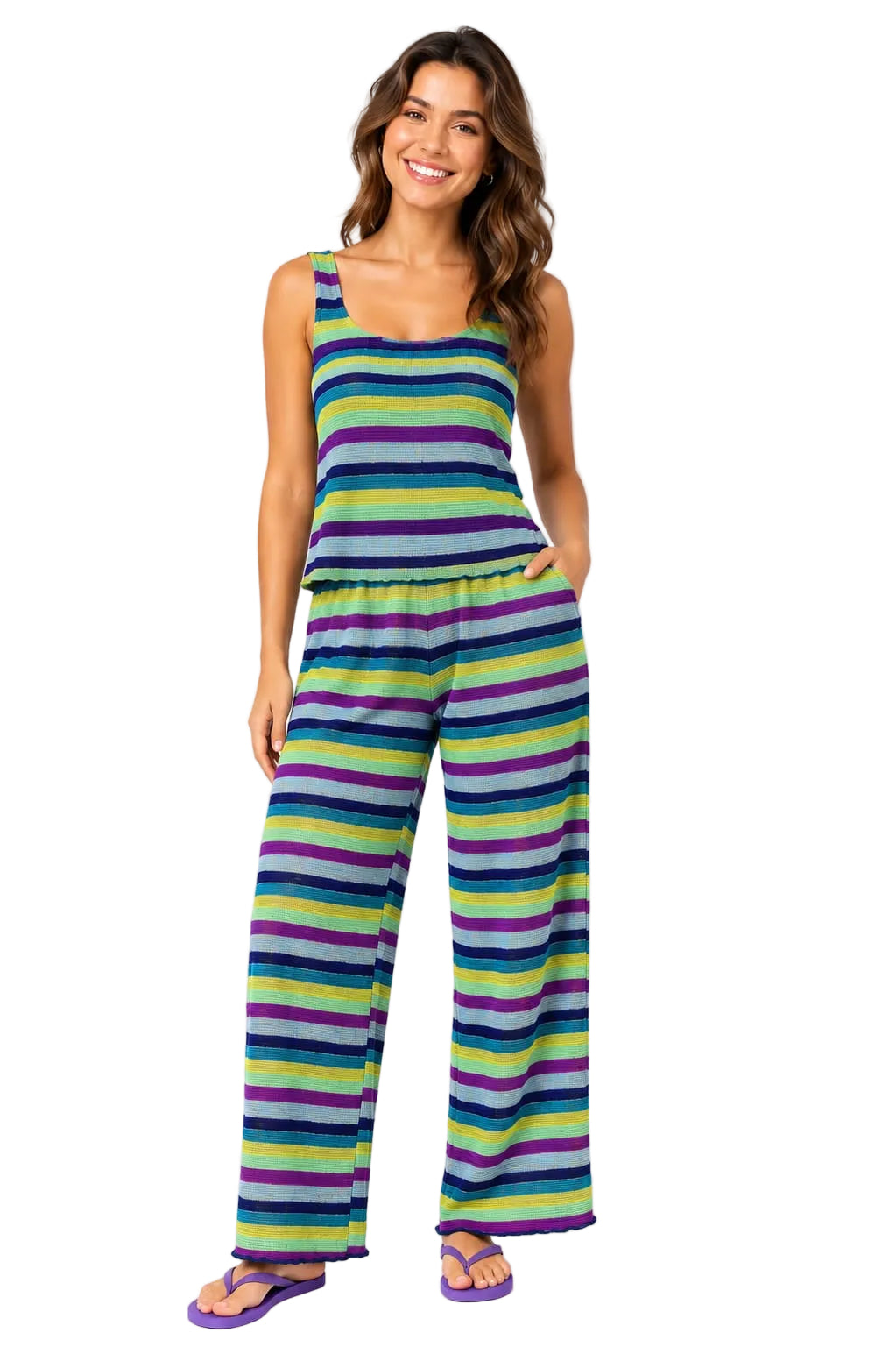 Stripe Top with Wide-Leg Pant SET