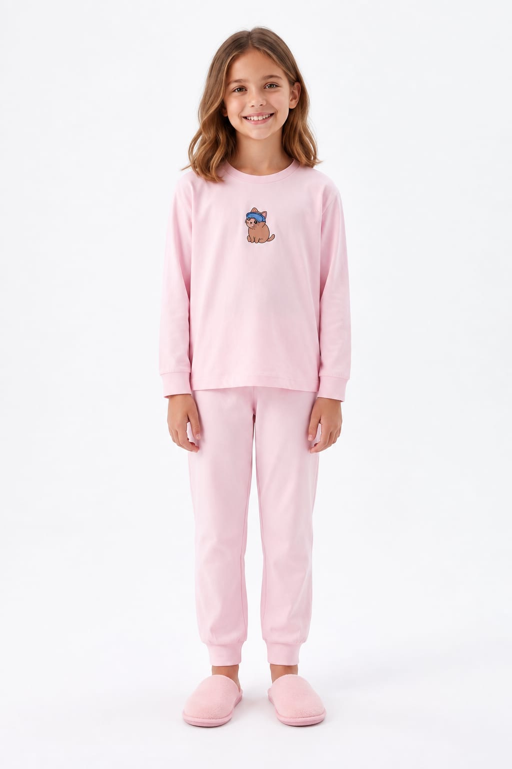 Cat Embroidered Pyjama SET 100% Cotton