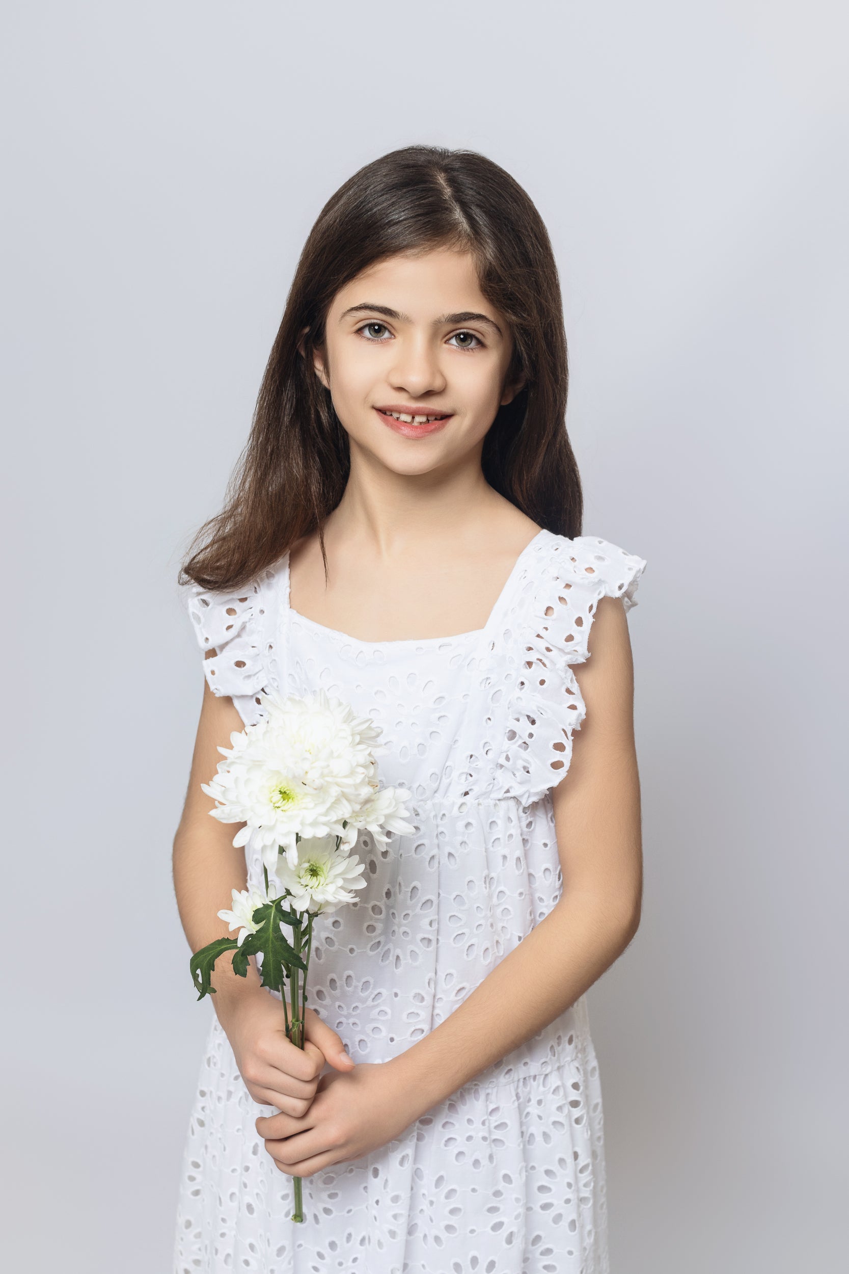 Broderie Anglaise Dress For Girls - White - Pear