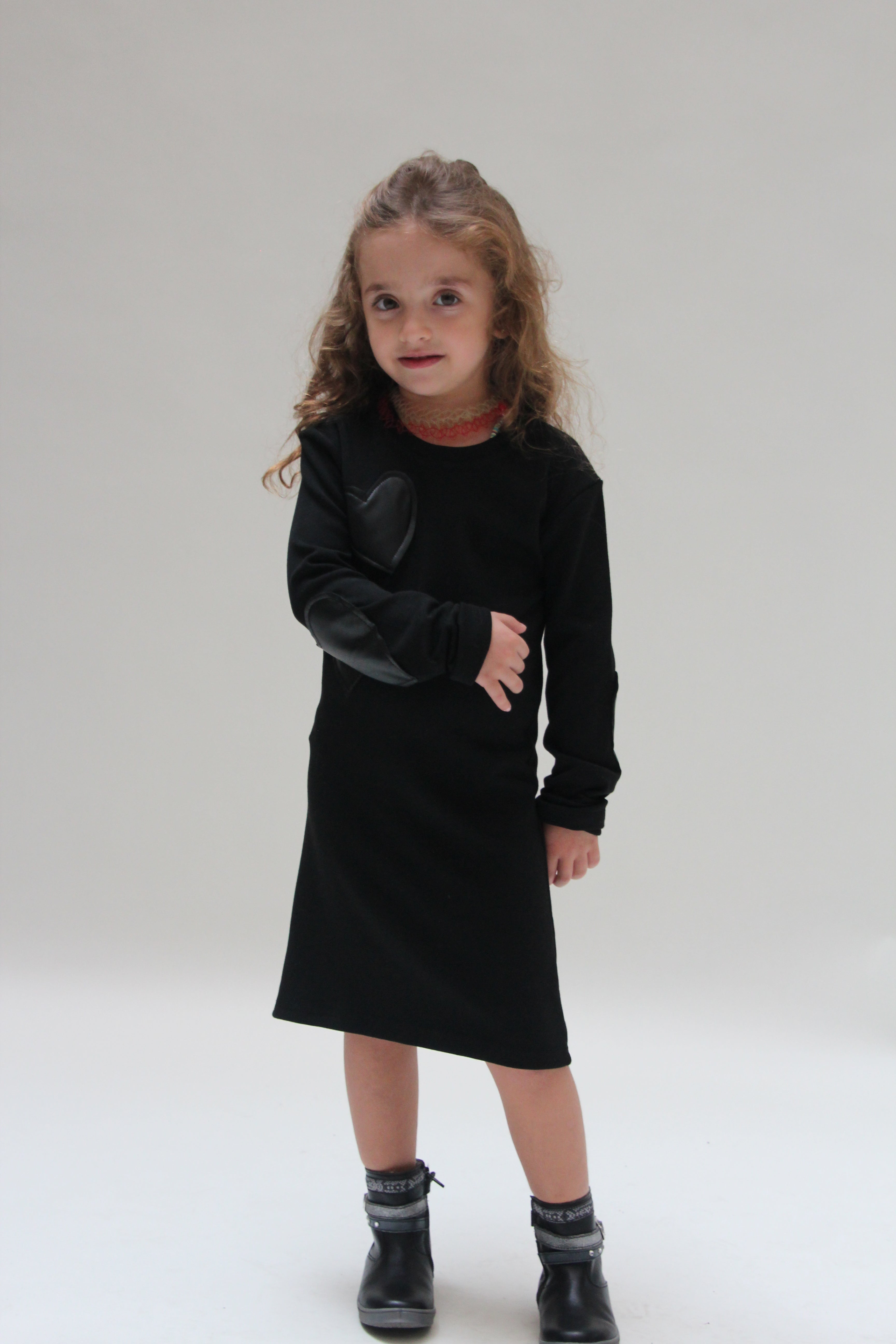 Trio Heart Dress For Girls - Black - Pear