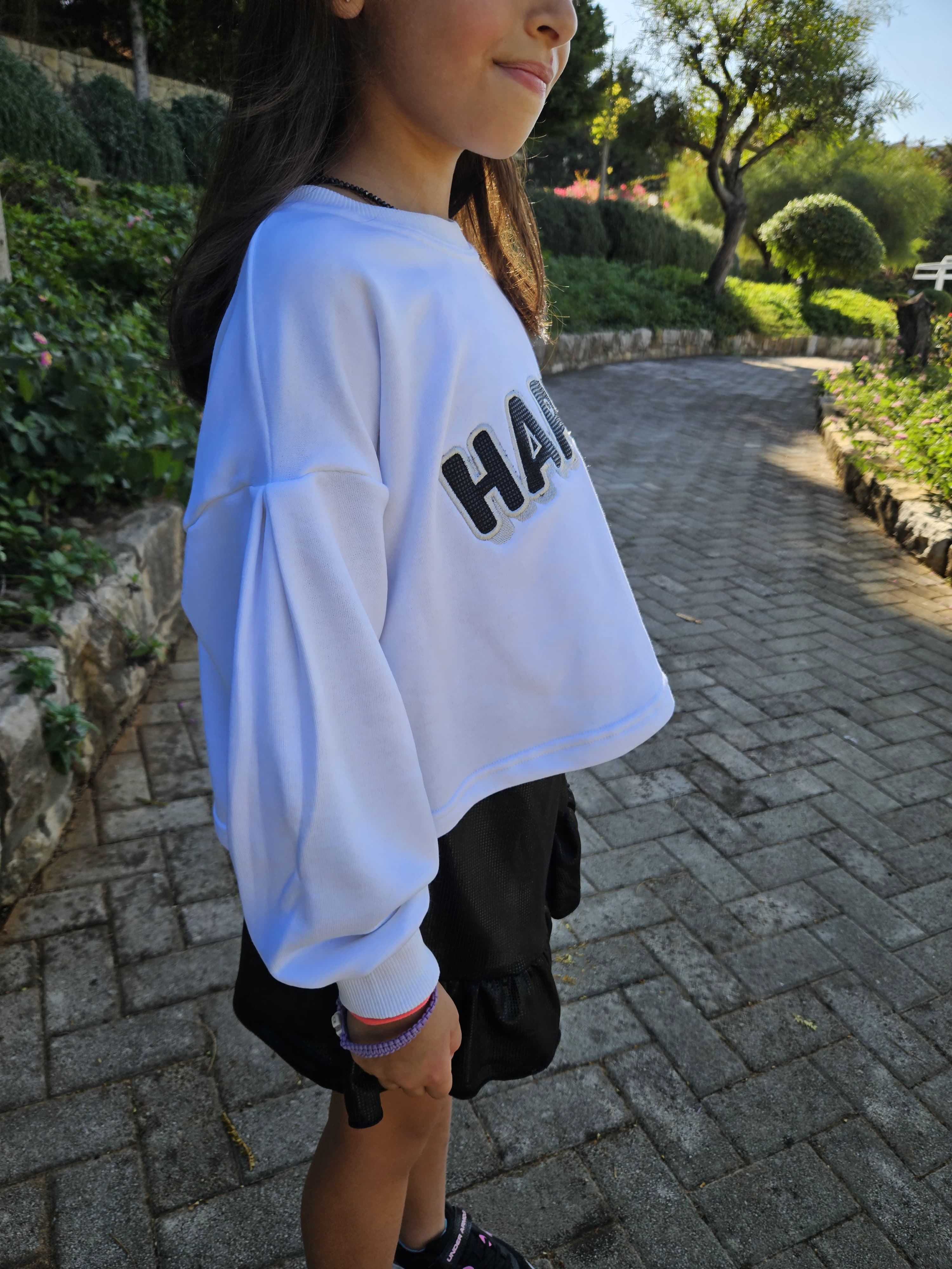 Happy Embroidered Sweatshirt - Pear