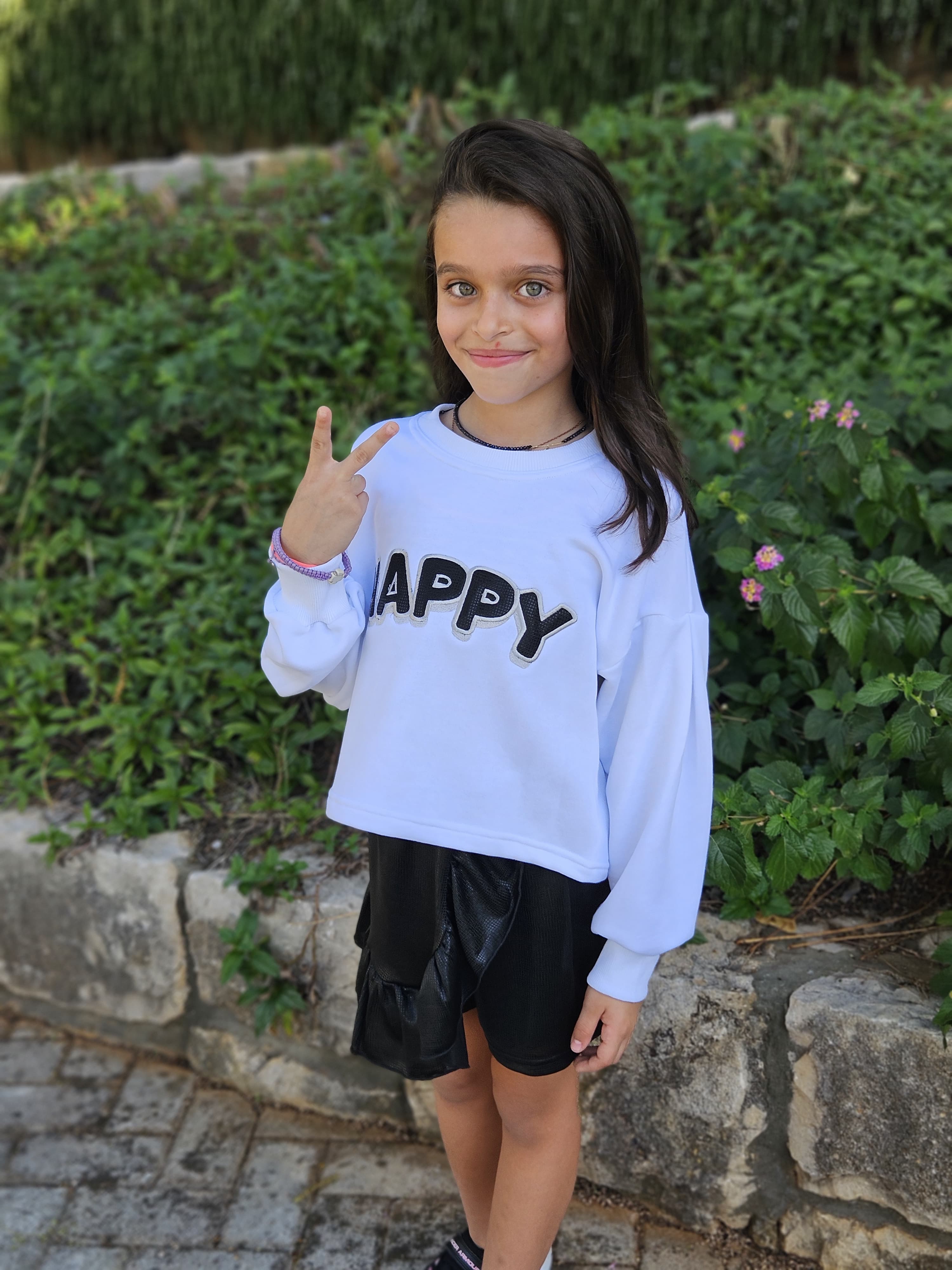 Happy Embroidered Sweatshirt - Pear