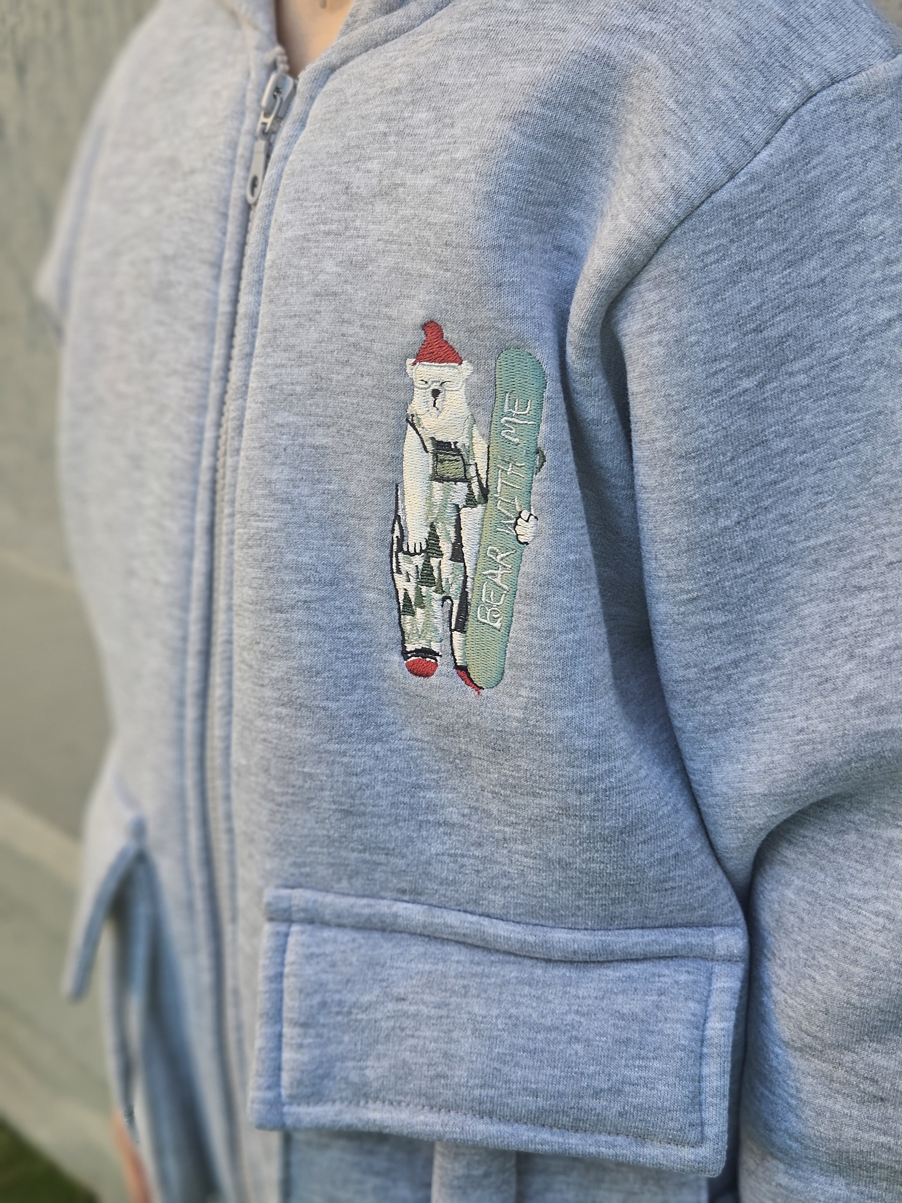 Bear Embroidered Fleece Jacket - Pear