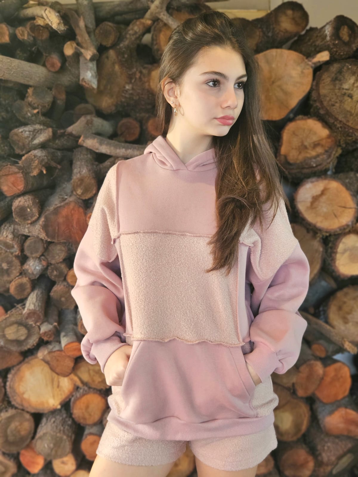 Patchwork Oversized Hoodie - Pear