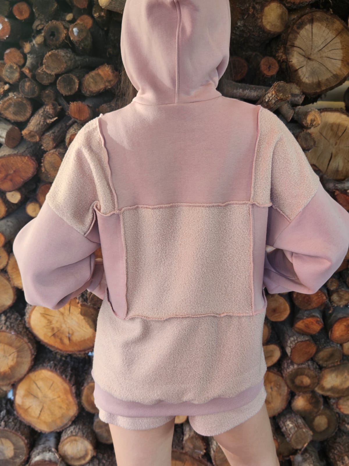 Patchwork Oversized Hoodie - Pear