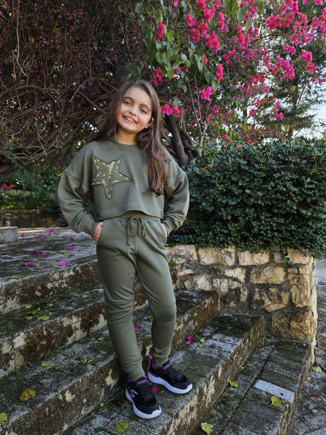 Star Cropped Hoodie - Pear