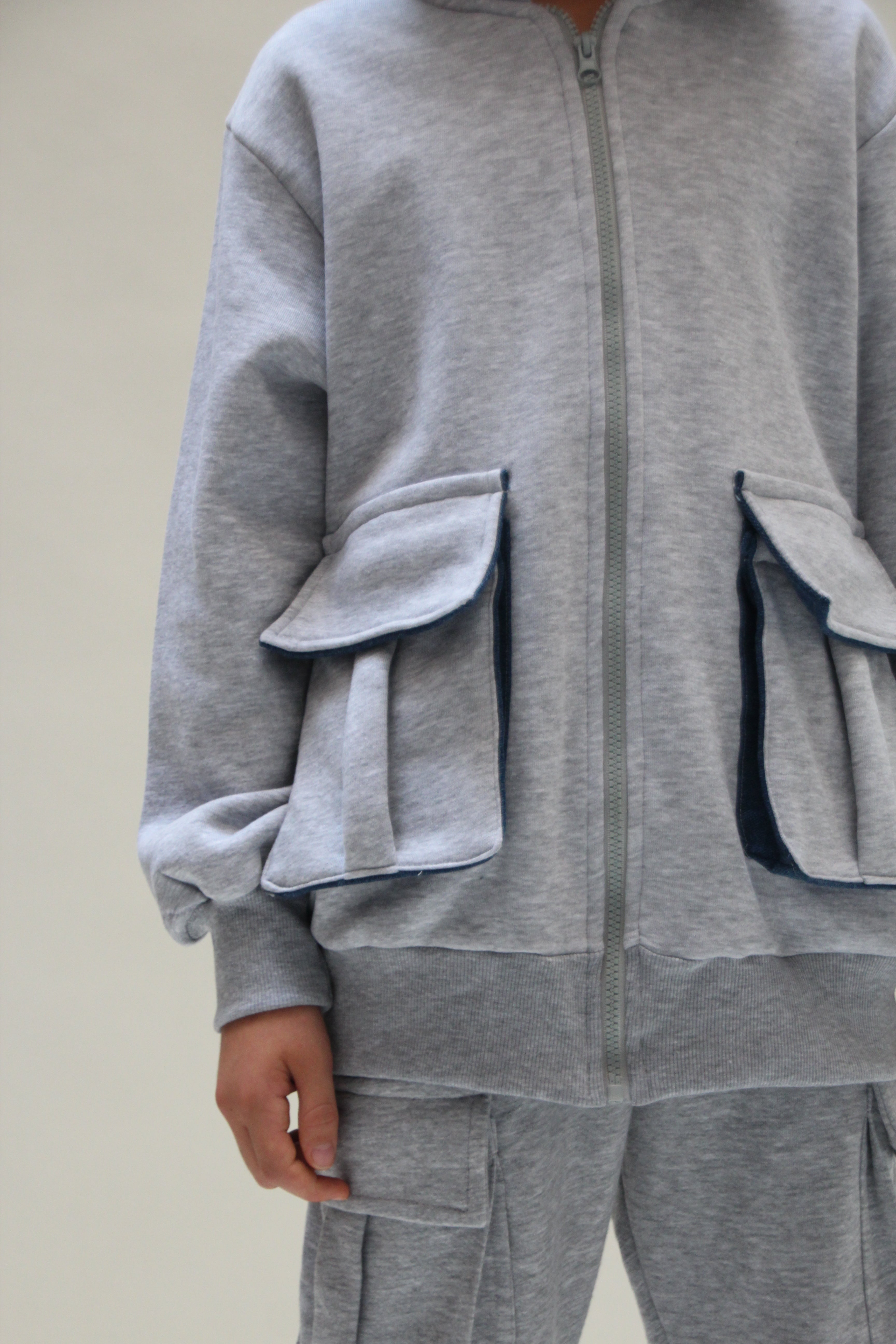 Hooded Denim Jacket For Boys - Grey - Pear