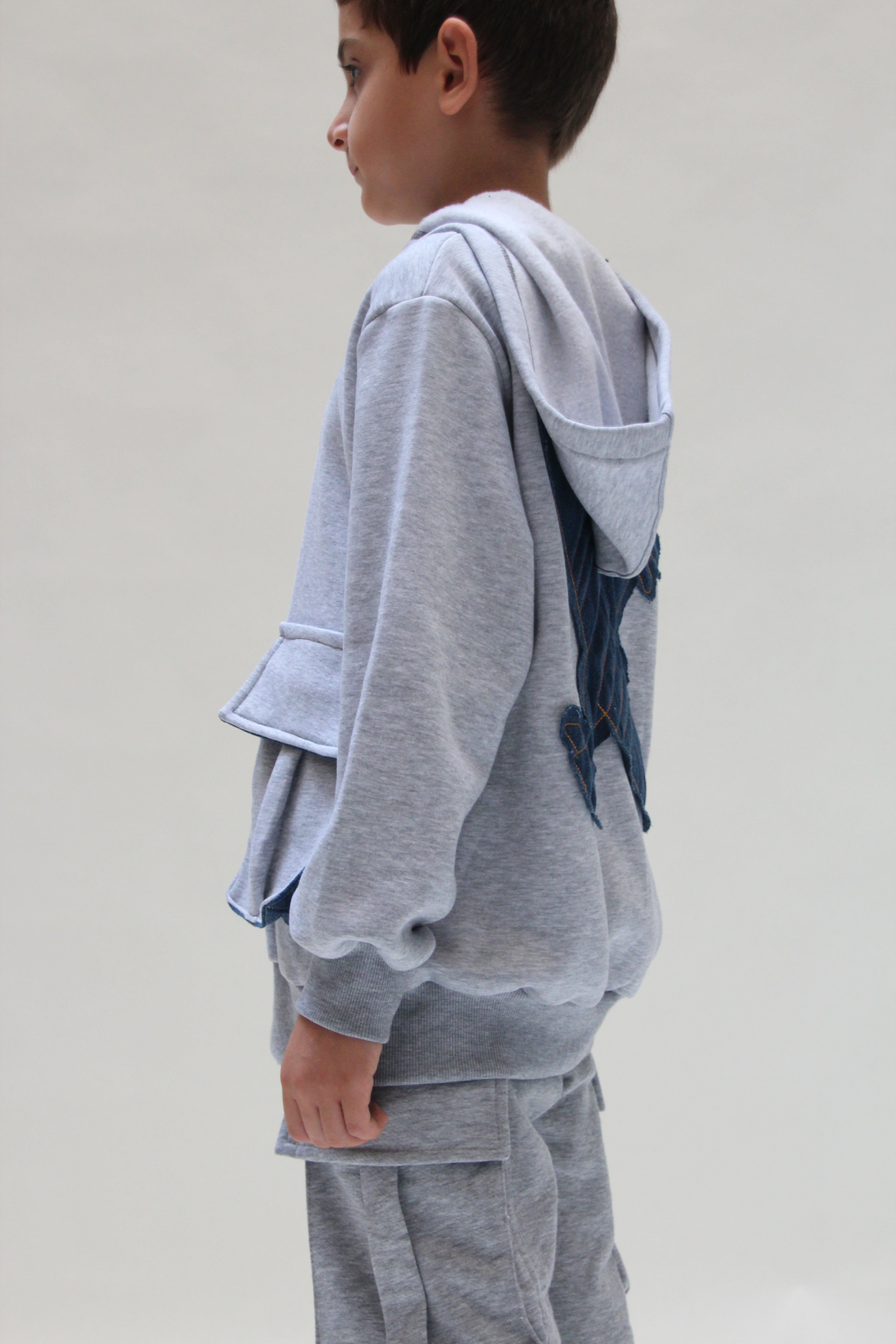 Hooded Denim Jacket For Boys - Grey - Pear