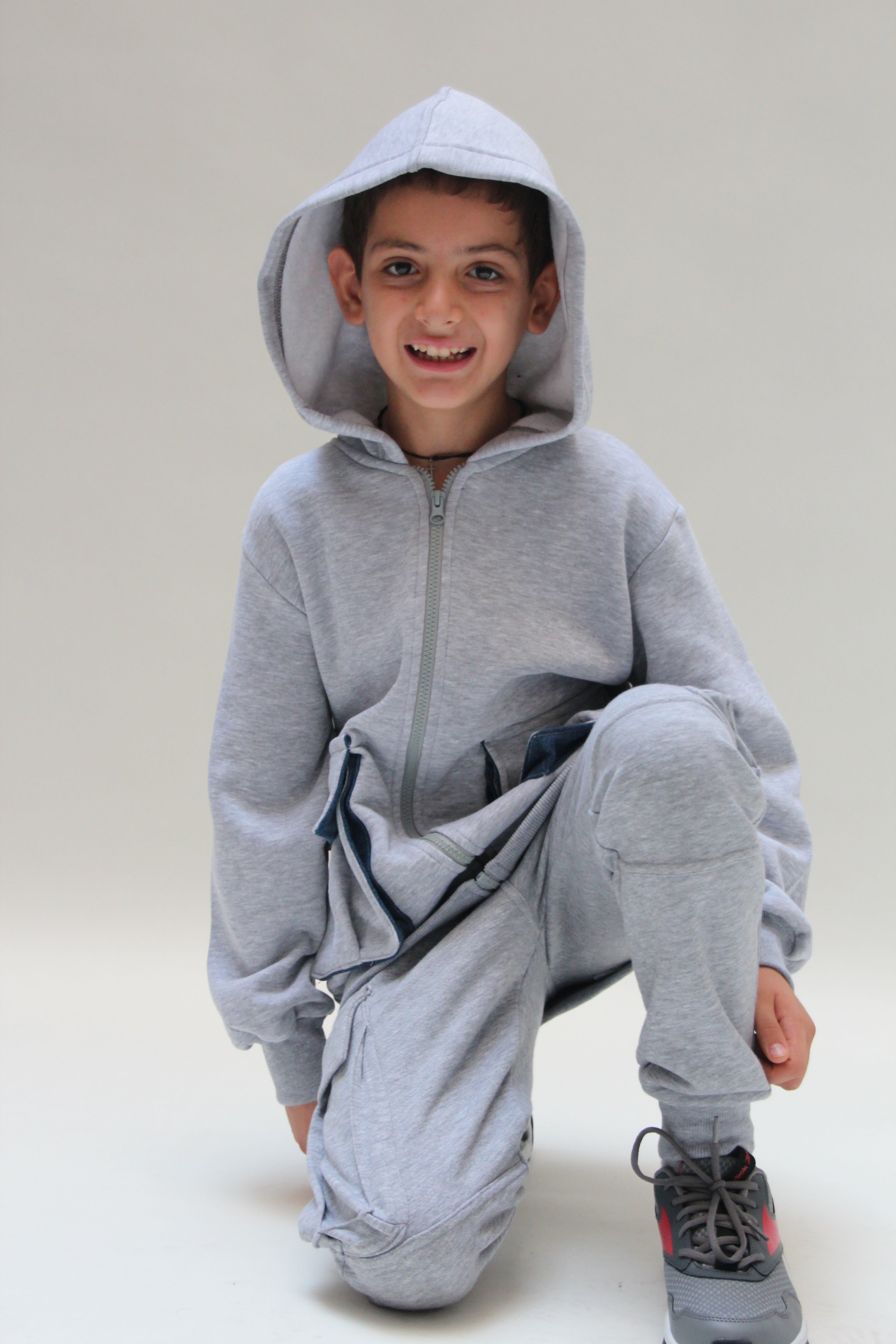 Hooded Denim Jacket For Boys - Grey - Pear