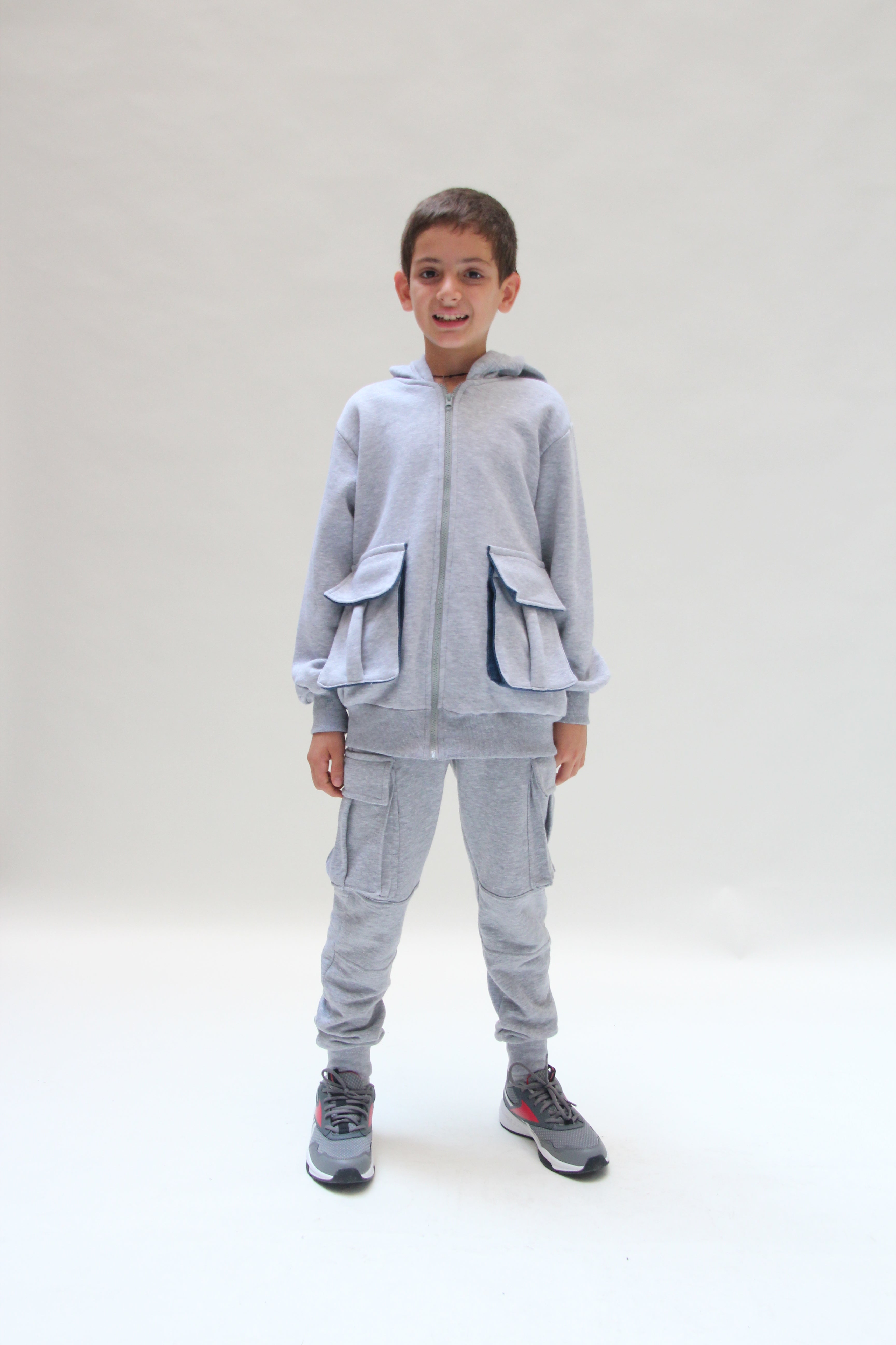 Hooded Denim Jacket For Boys - Grey - Pear