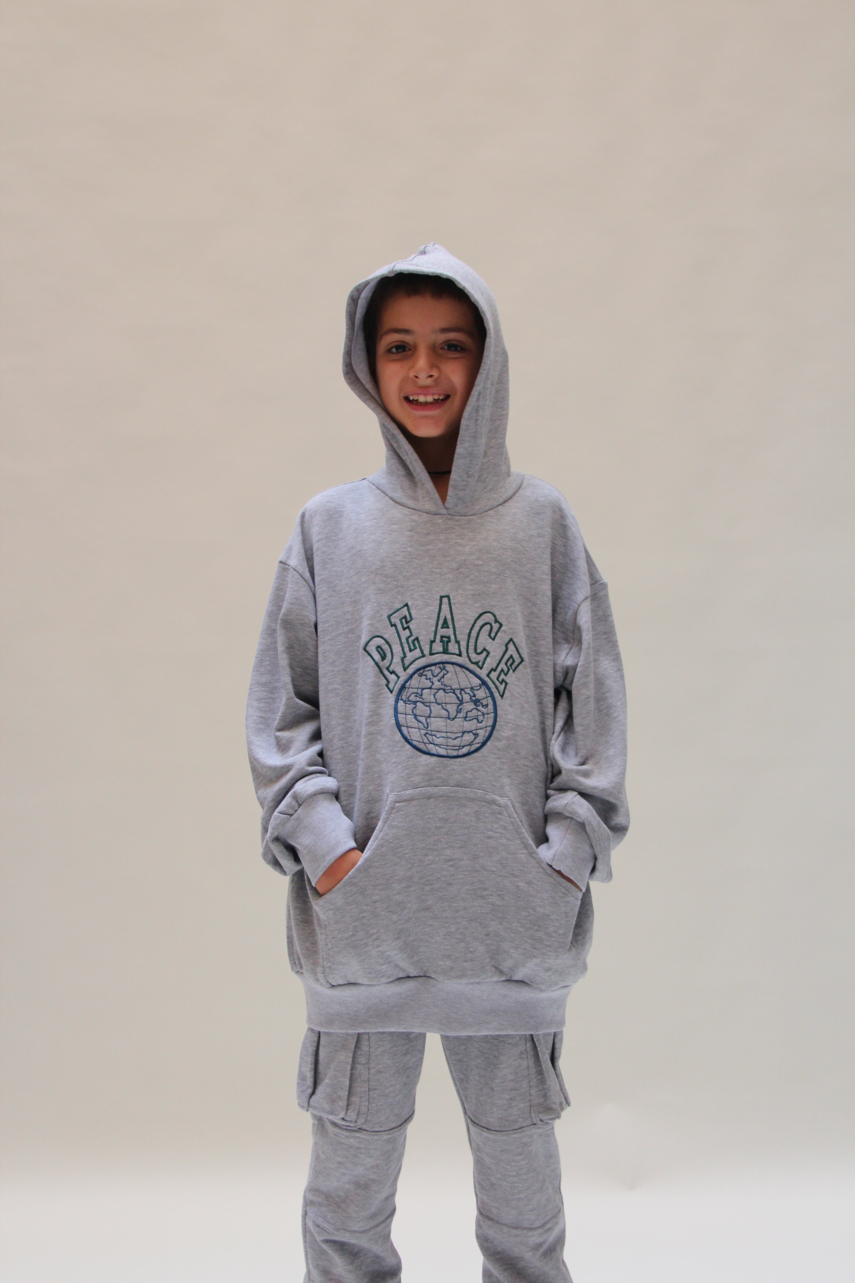 Oversized Kangaroo Pocket Hoodie For Boys - Grey - Pear