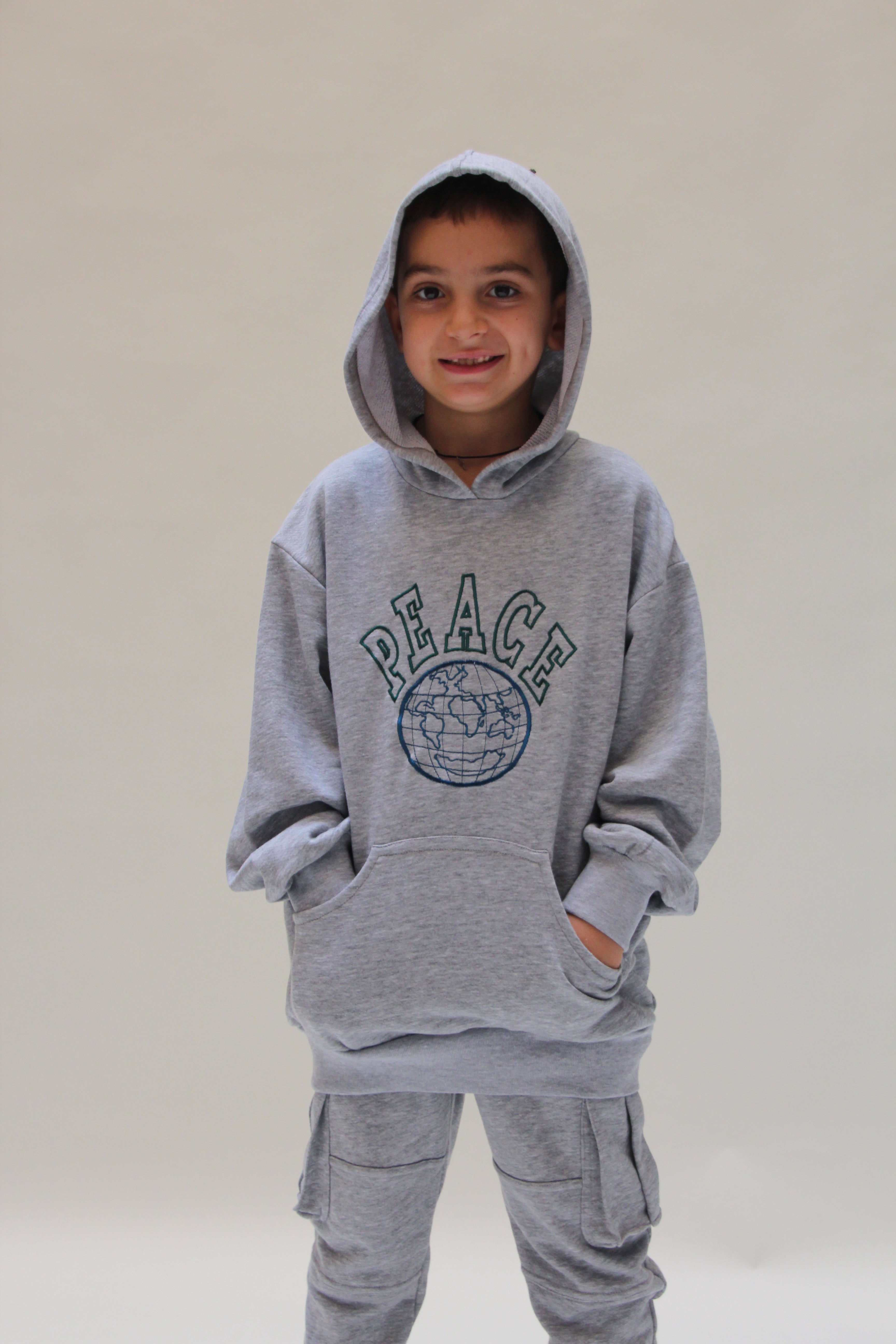 Oversized Kangaroo Pocket Hoodie For Boys - Grey - Pear