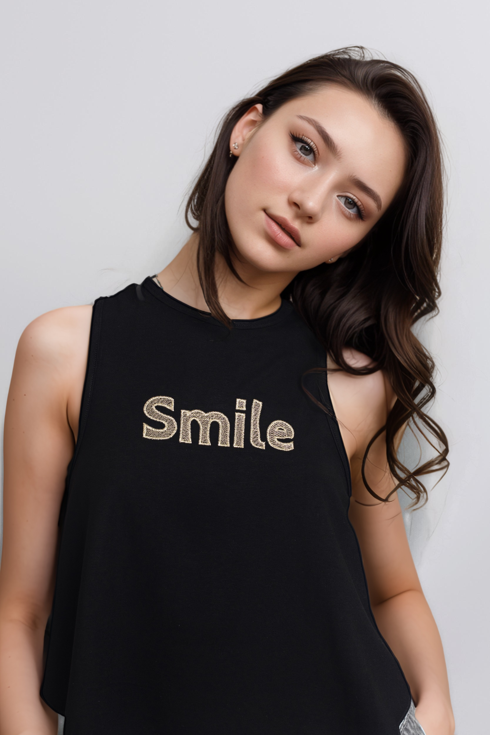 Smile Tank Top For Women - Black - Pear
