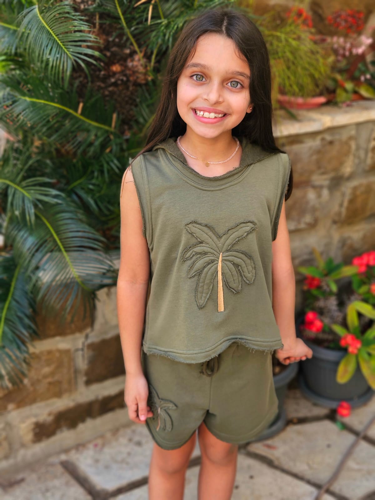 Palm Tree Embroidered Tracksuit SET - Girls