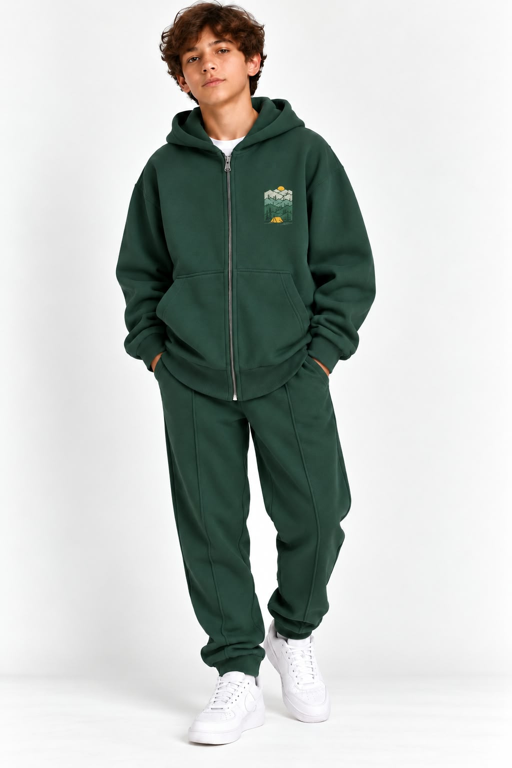 Mountain Embroidered Hooded Jacket Fleece