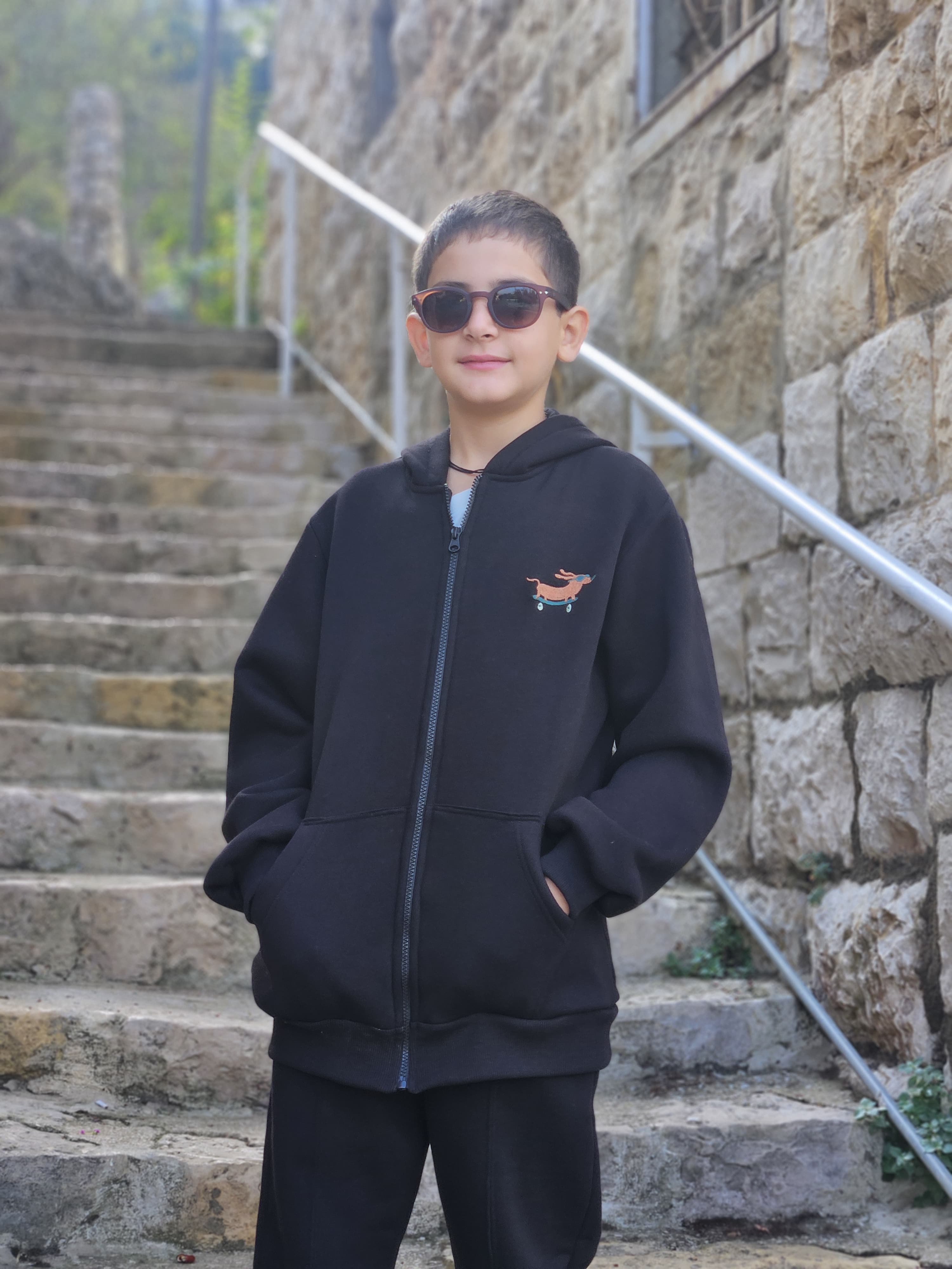 Dog Embroidered Fleece Jacket with Hoodie