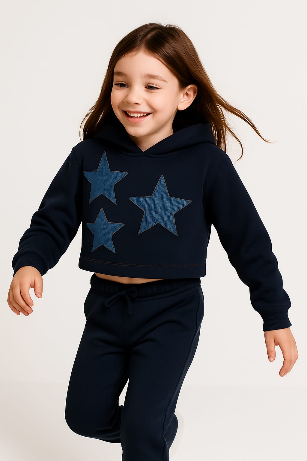 Denim Stars Cropped Sweatshirt with Hoodie