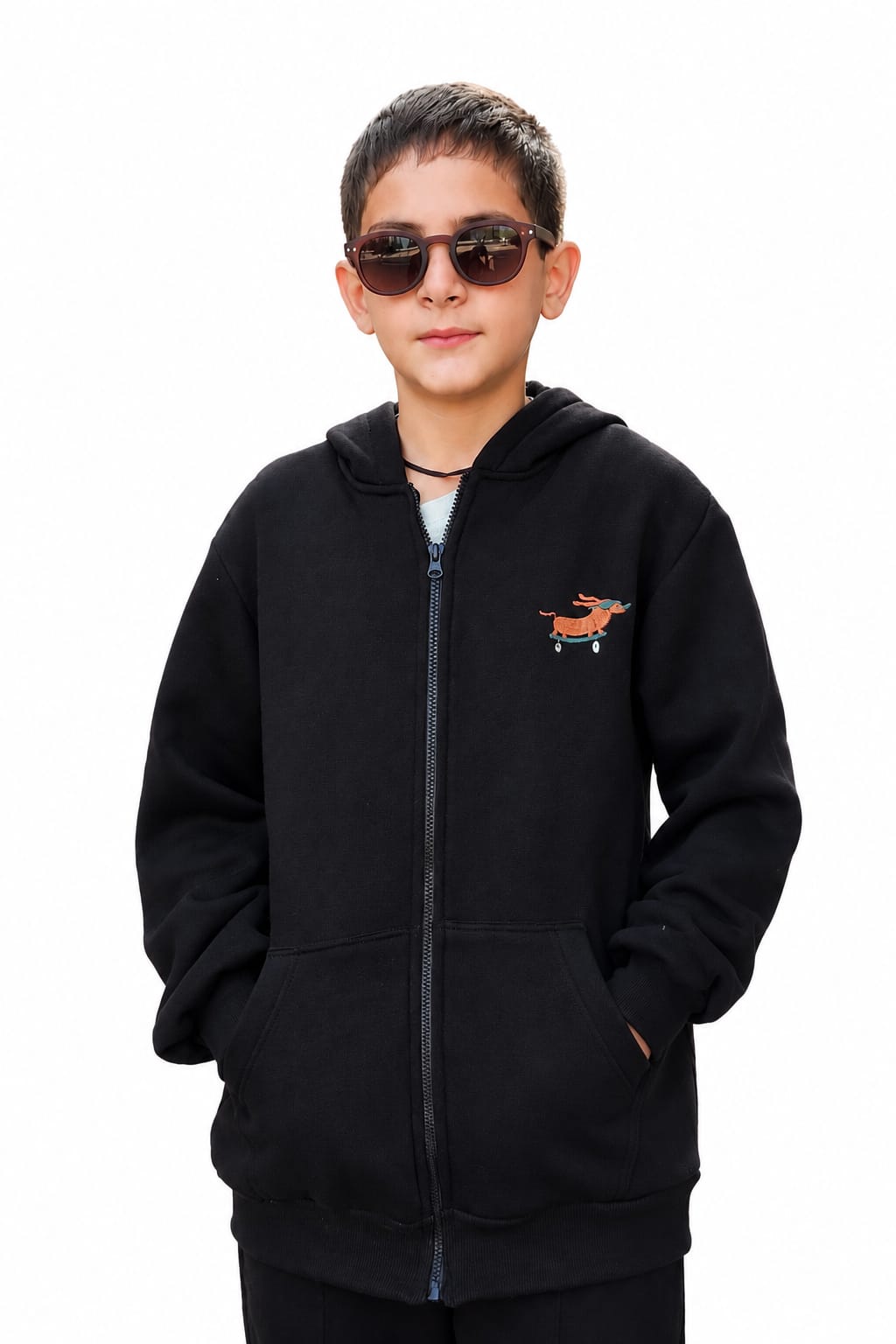 Dog Embroidered Fleece Jacket with Hoodie