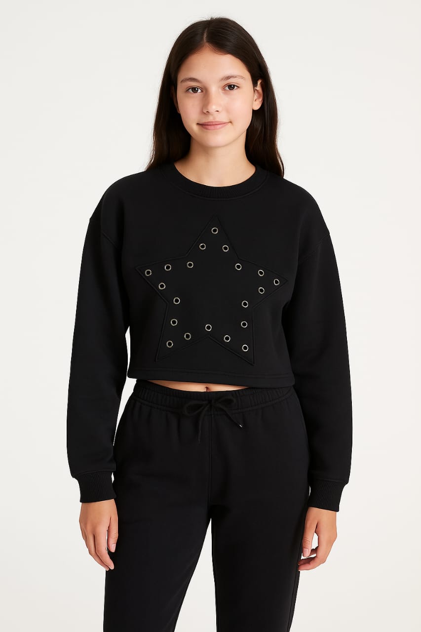 Studded Star Cropped Sweatshirt