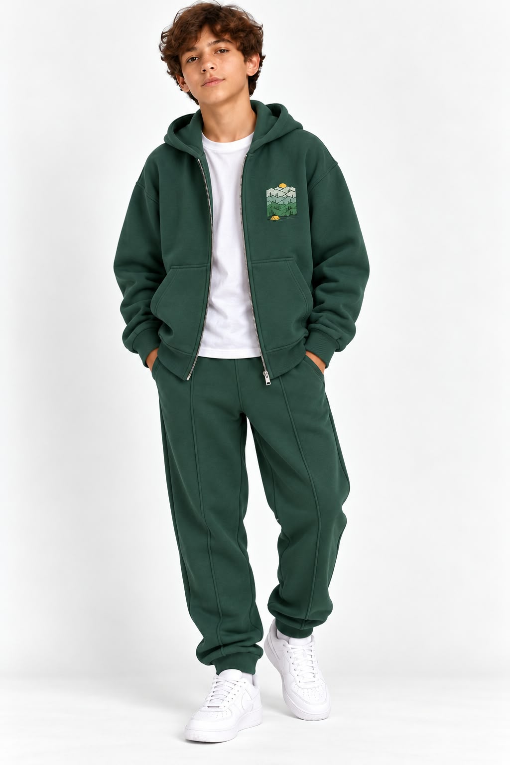 Mountain Embroidered Hooded Jacket Fleece