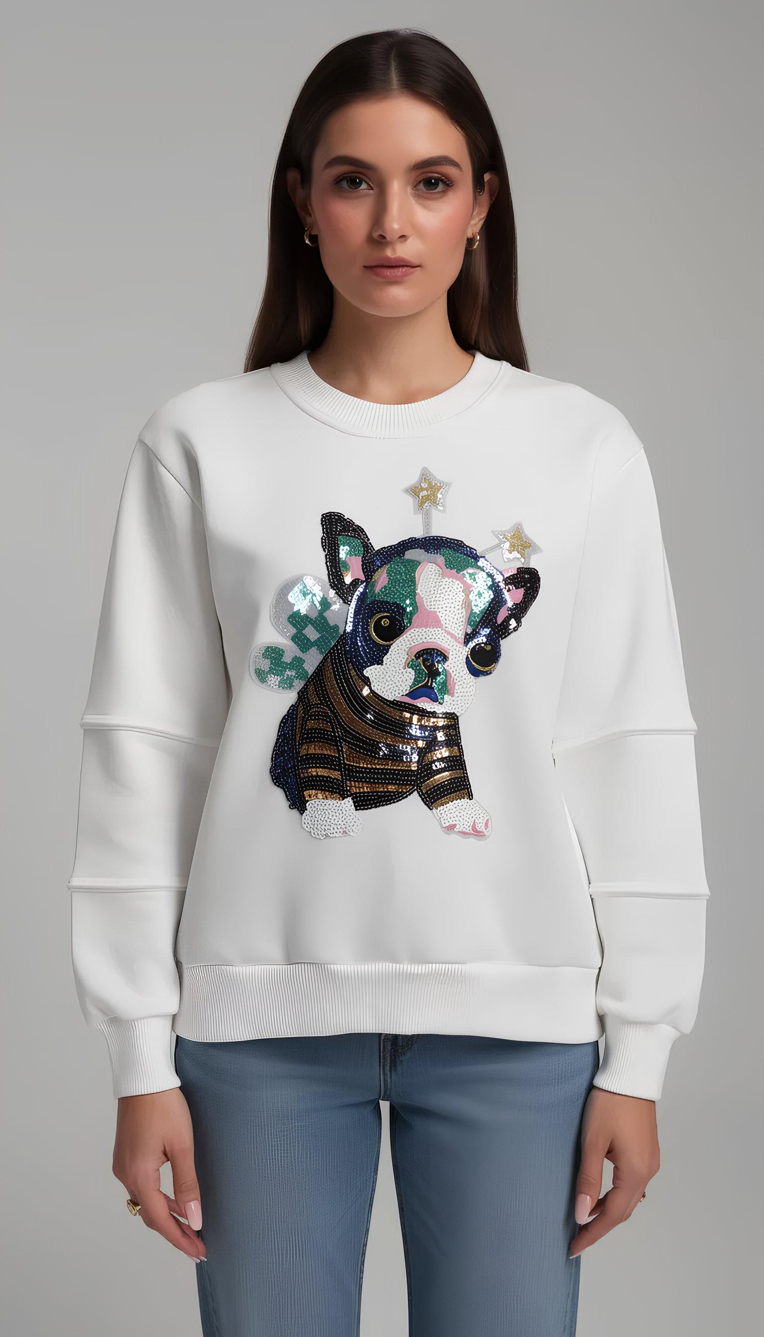 Bulldog Sequin Fleece Sweatshirt