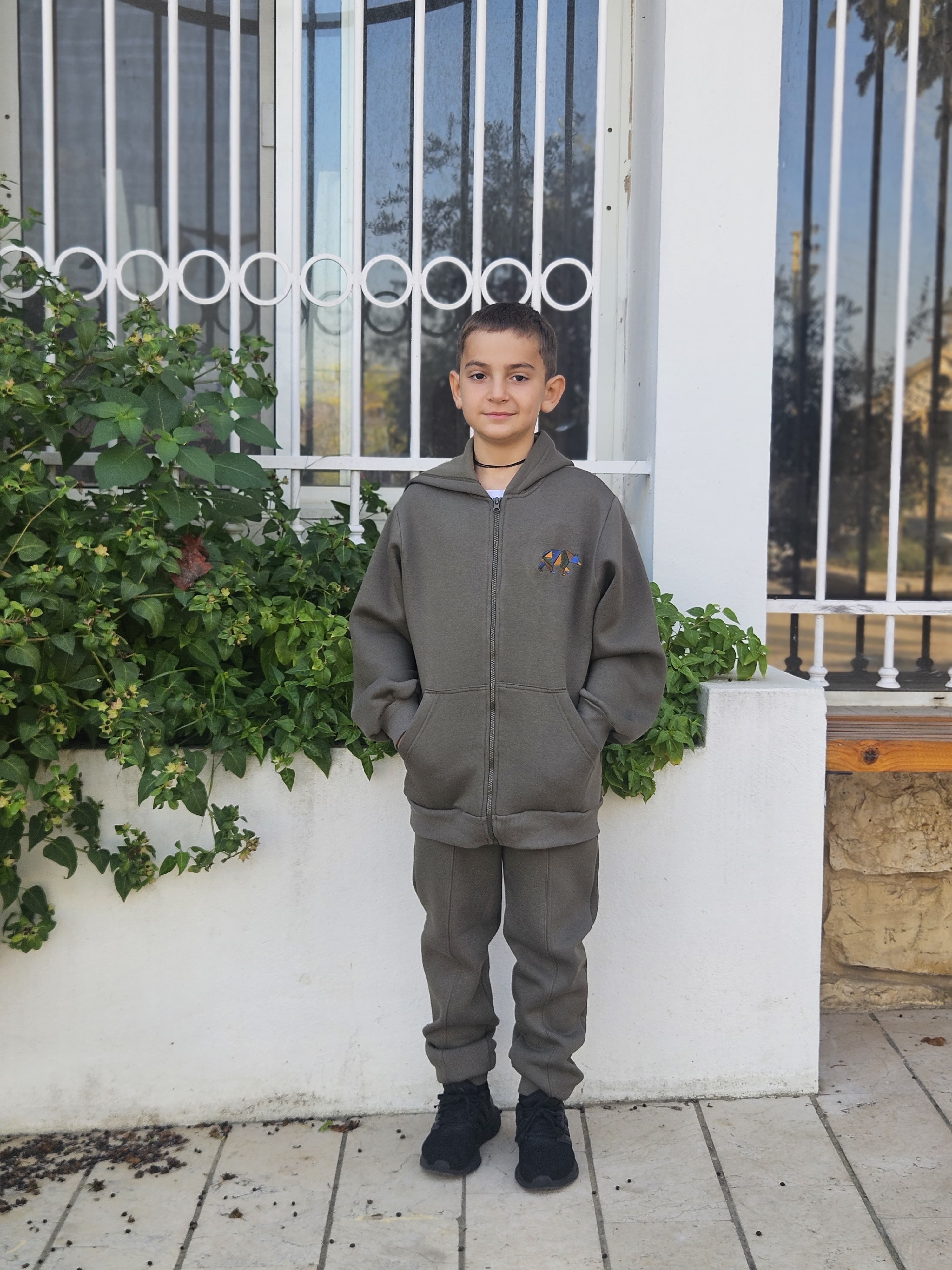 Bear Embroidered Fleece Jacket with Hoodie