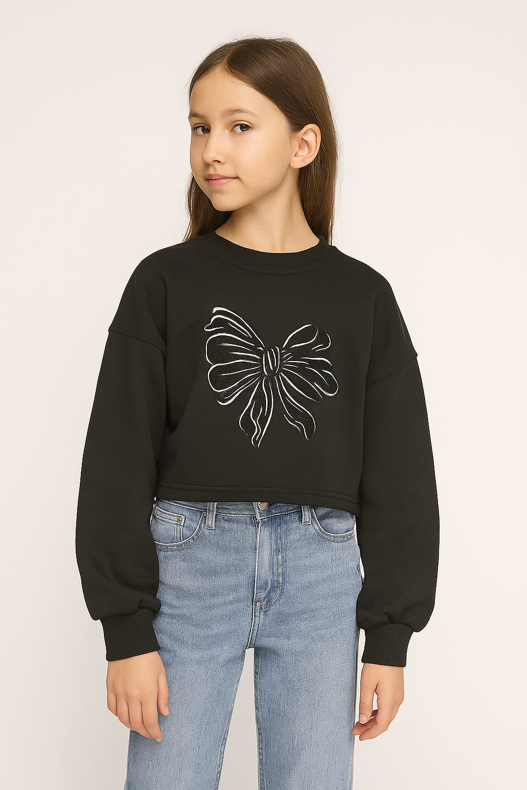 Velvet Bow Knot Sweatshirt with Studs on the Back
